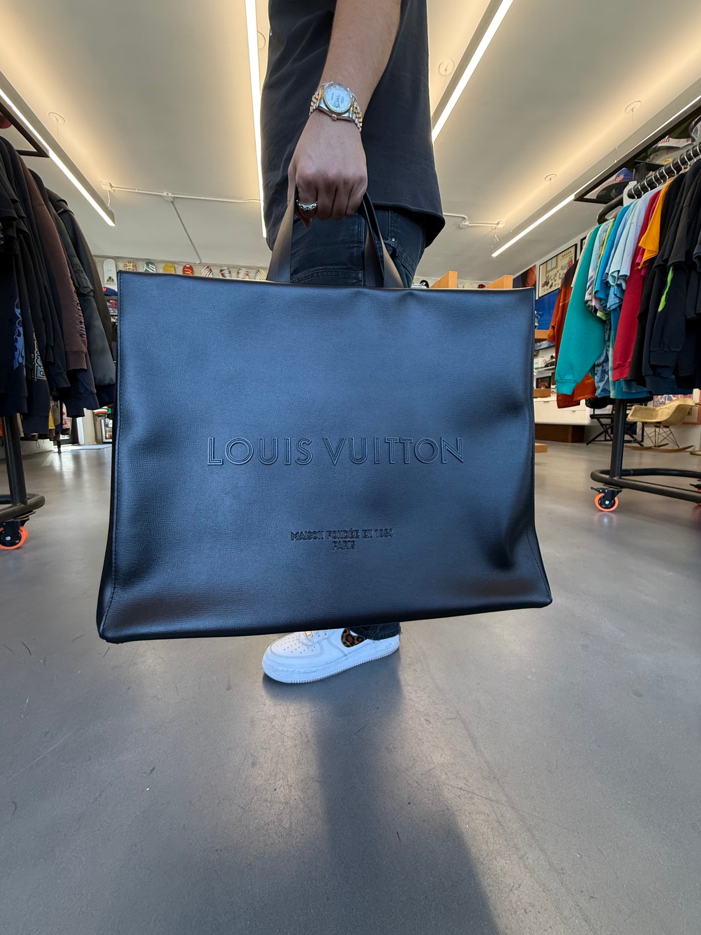 2025 LOUIS VUITTON SHOPPER TOTE GM BAG BLACK LEATHER