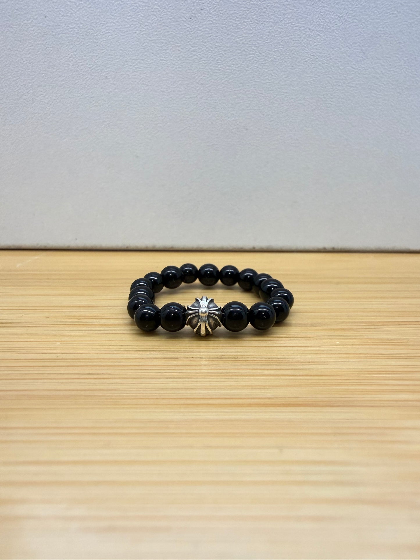 CHROME HEARTS BLACK TOURMALIN SILVER CHARM BEAD RING