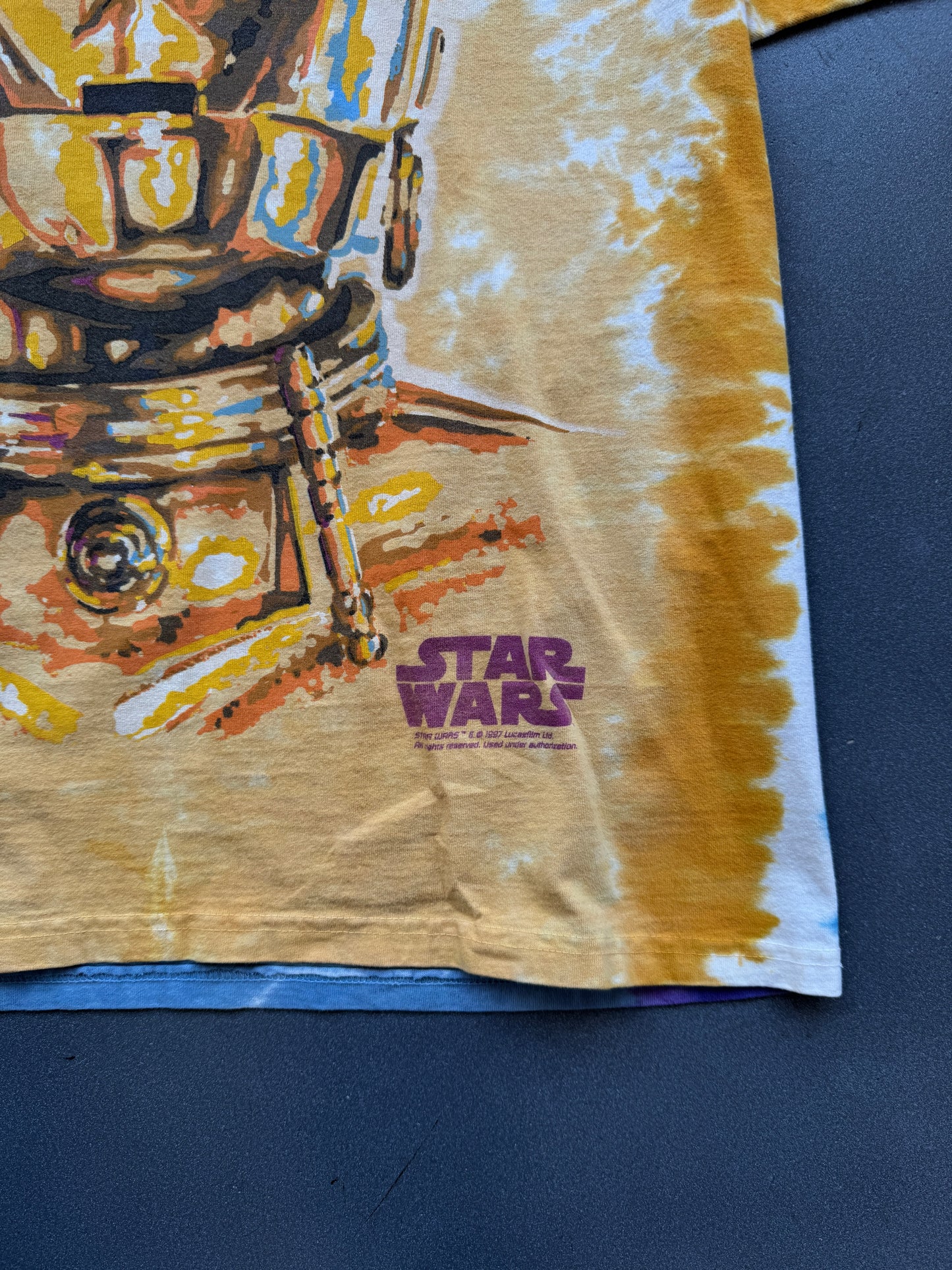 1997 STAR WARS C-3P0 R2-D2 TIE-DYE TEE (LIQUID BLUE TAG)
