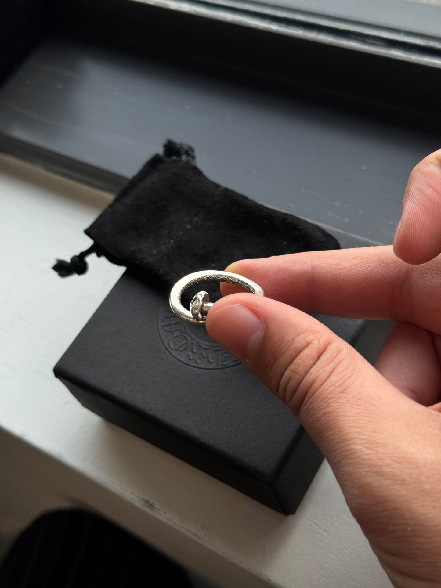 CHROME HEARTS SILVER ROUND NAIL SILVER RING (SIZE 8.5) (6.9 GRAMS)