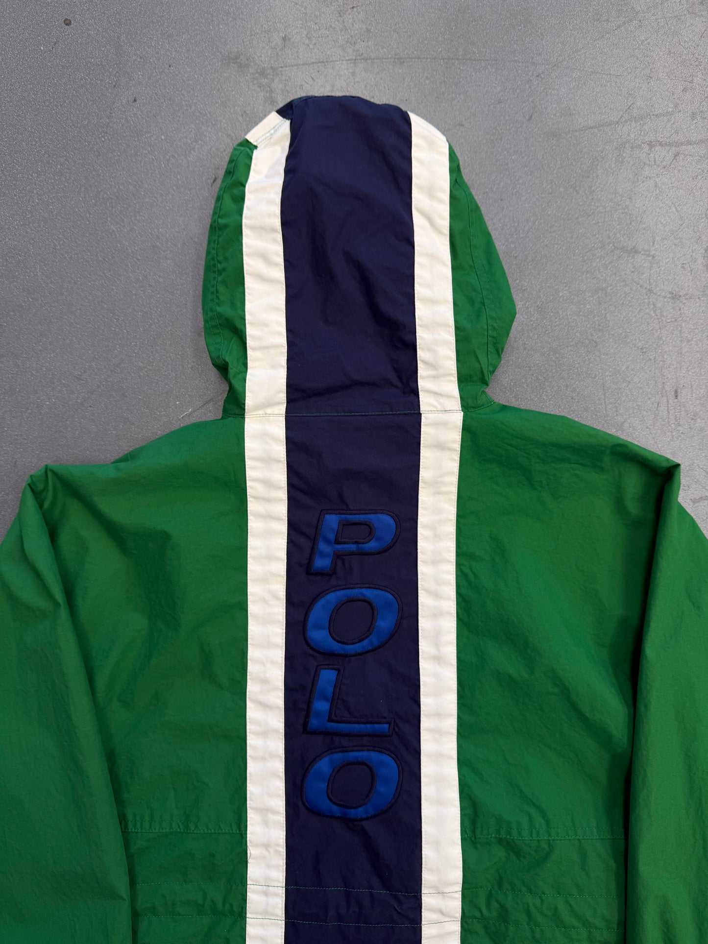 90'S POLO SPORT GREEN/BLUE SPELL OUT ANORAK JACKET