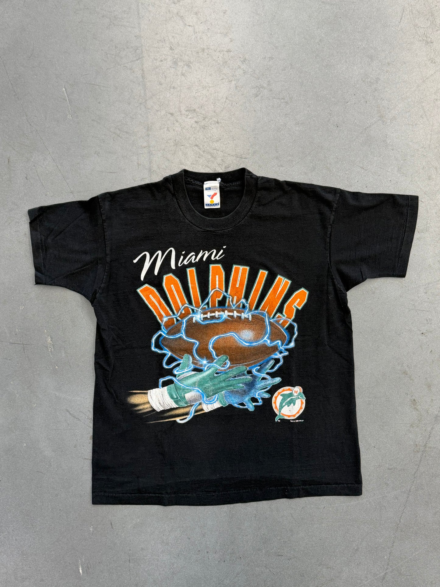 1995 MIAMI DOLPHINS LIGHTNING HAND/CATCH TEE (ARTEX SPORTSWEAR TAG)