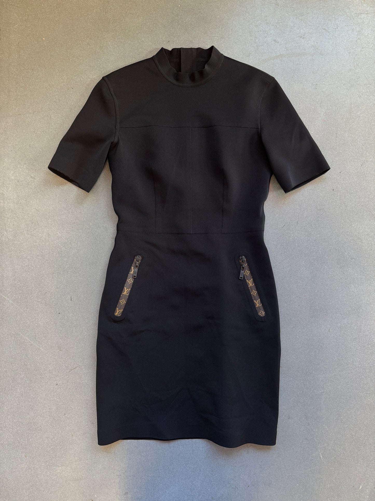 LOUIS VUITTON MONOGRAM PRINT ZIPPER ONE PIECE DRESS - SIZE 36 (PRE-OWNED WITH GARMENT PROTECTOR)