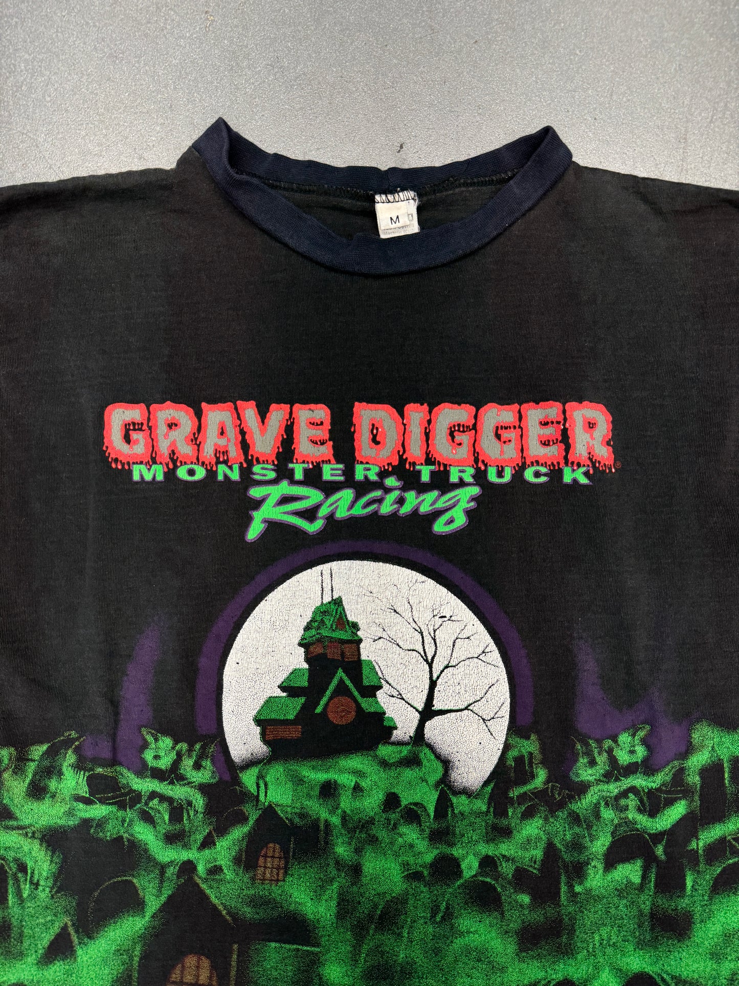 90'S AOP GRAVE DIGGER MONSTER TRUCK RACING LS TEE (MADE IN USA TAG) (M)