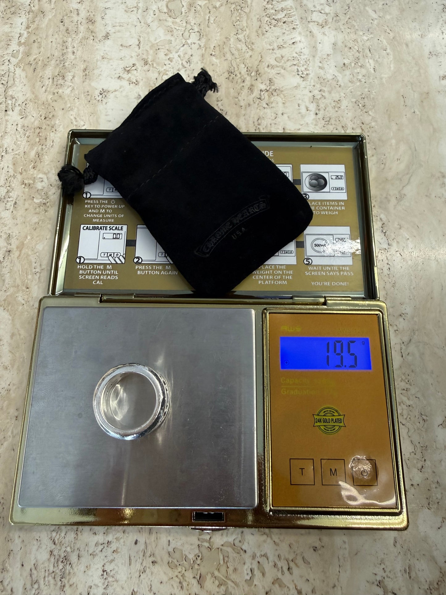 CHROME HEARTS NEGATIVE CH PLUS WIDE BAND SILVER RING (19.5 GRAMS)