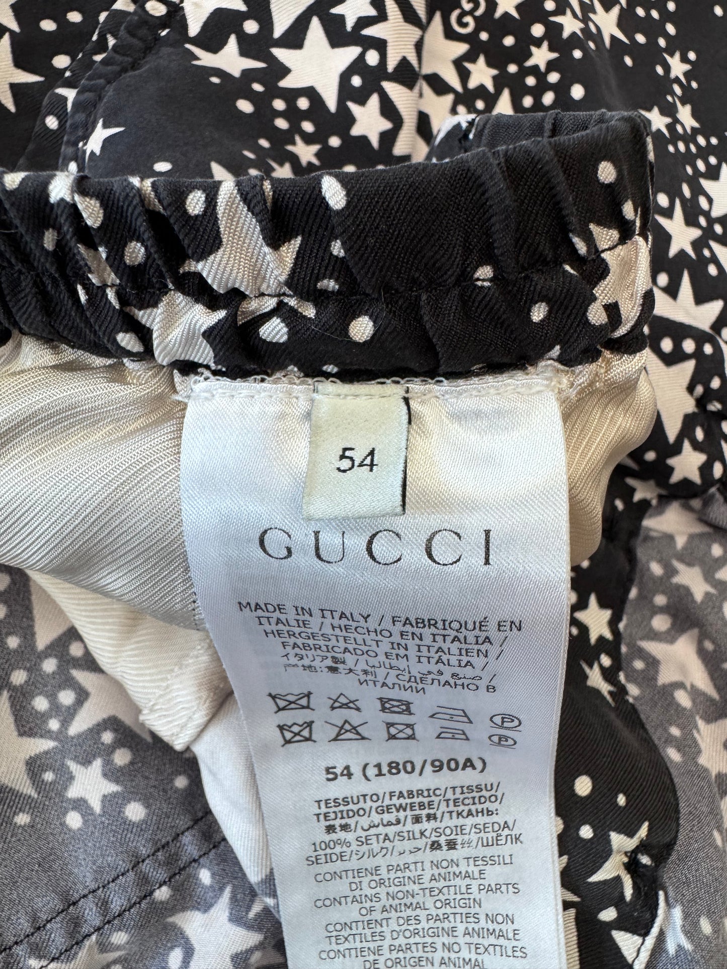 GUCCI BLACK GG MONOGRAM AND STARS SILK SHORTS