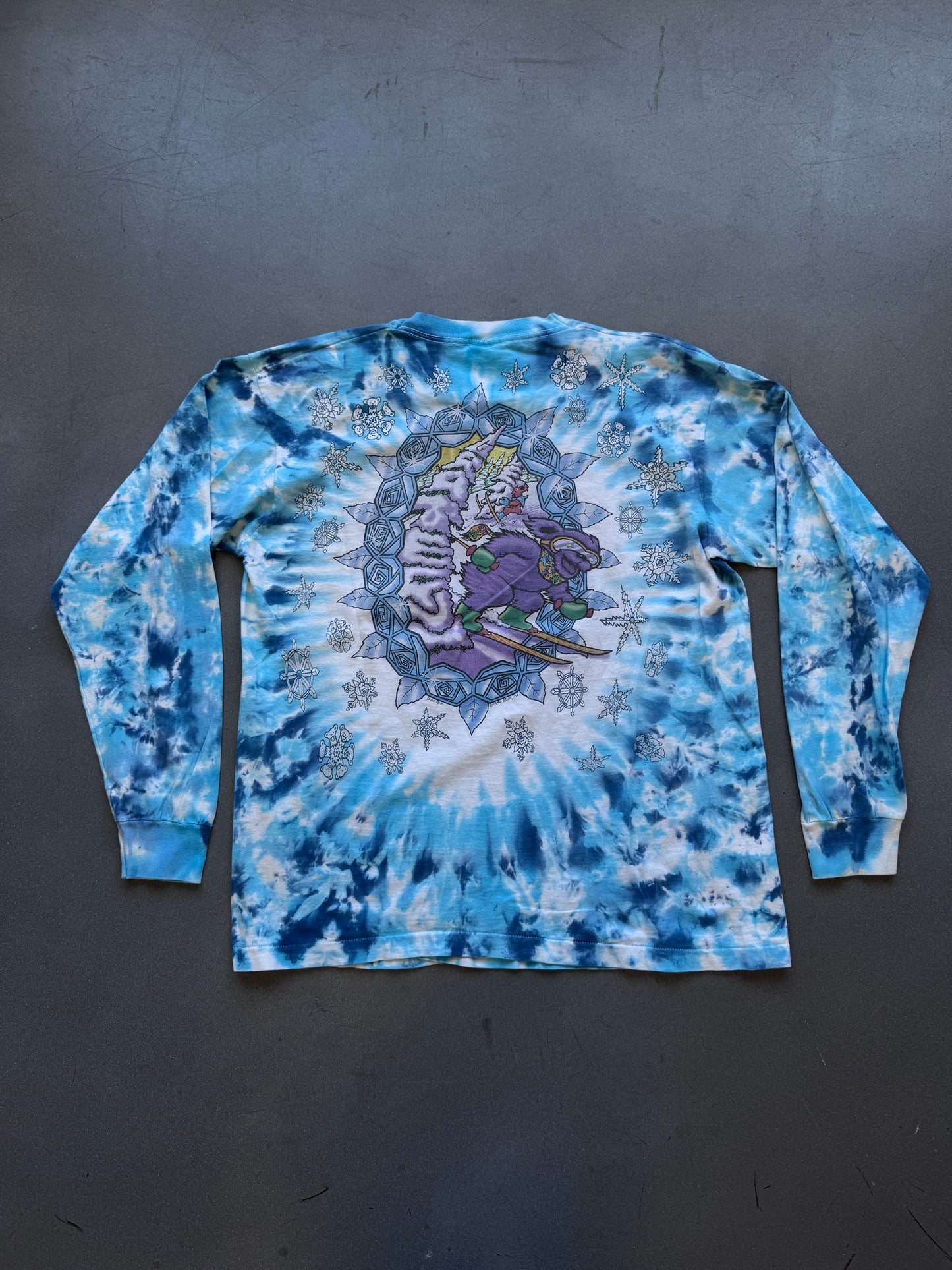 1994 GRATEFUL DEAD SNOWBOARDING LONGSLEEVE BLUE TIE-DYE TEE (LIQUID BLUE TAG)