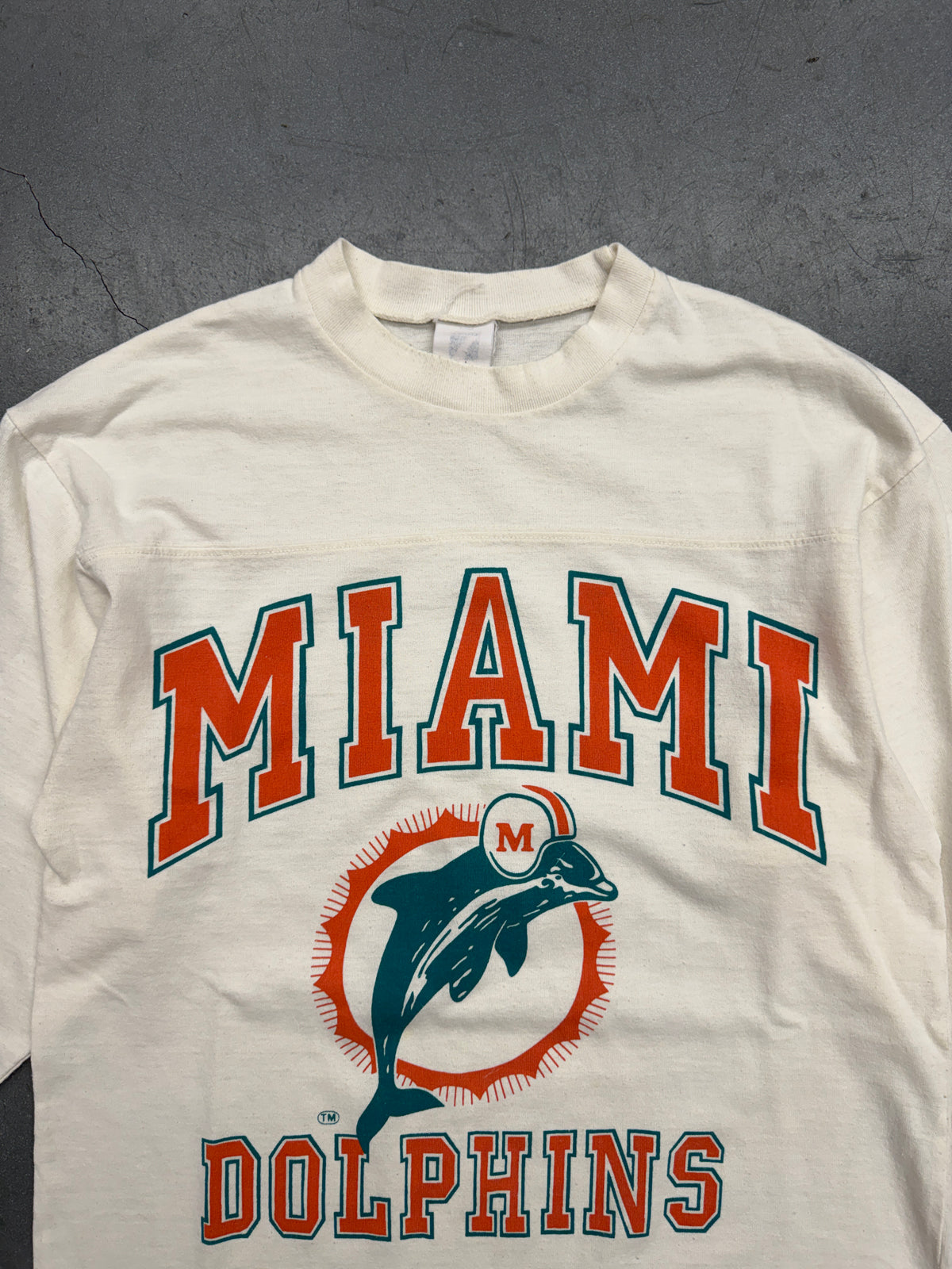 80S MIAMI DOLPHINS RAGLAN LONG SLEEVE (FADED LOGO 7 TAG)