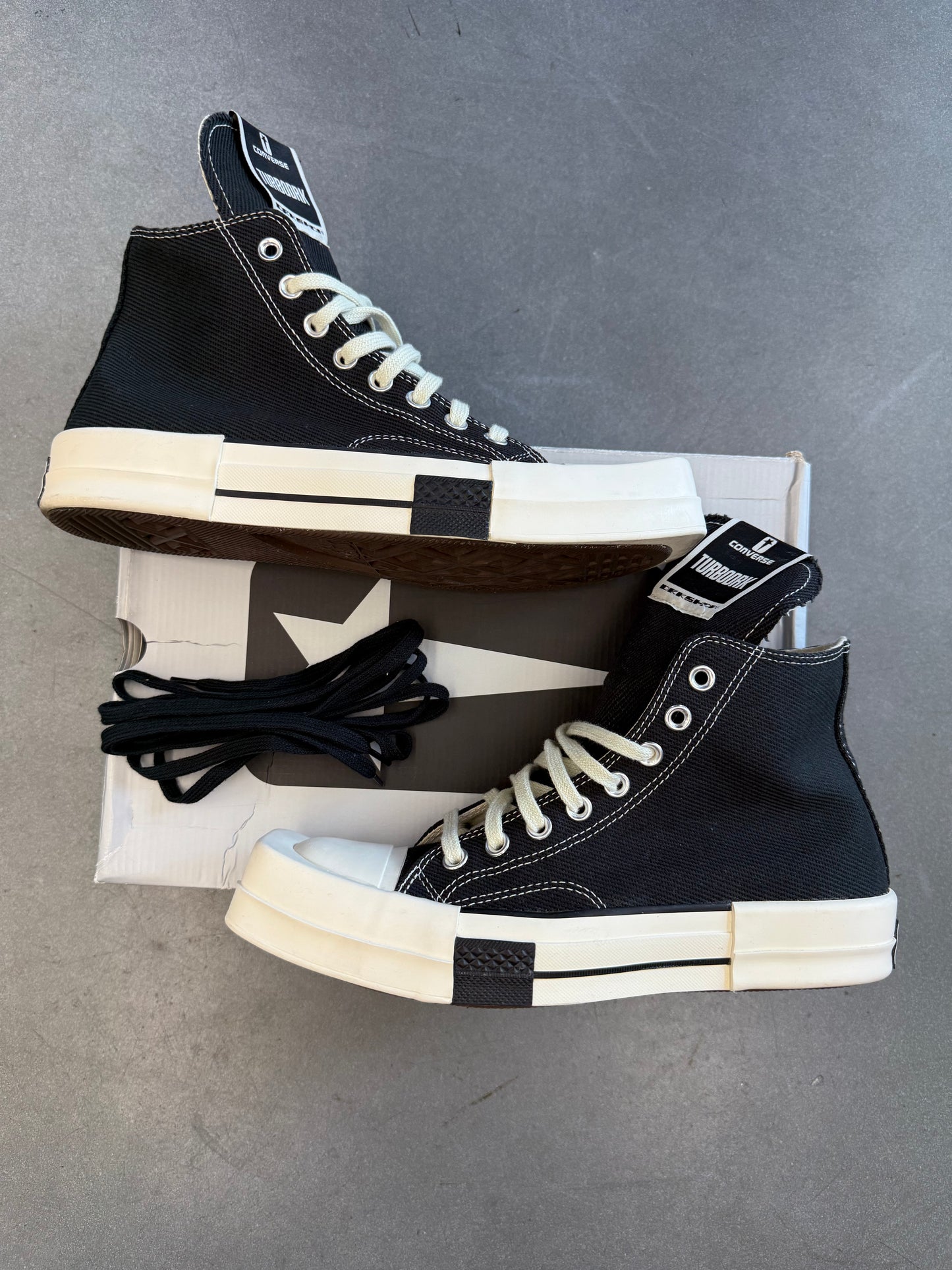 2022 SIZE 8 CONVERSE DRKSTAR HI RICK OWENS DRKSHDW HI BLACK EGRET (WITH BOX)