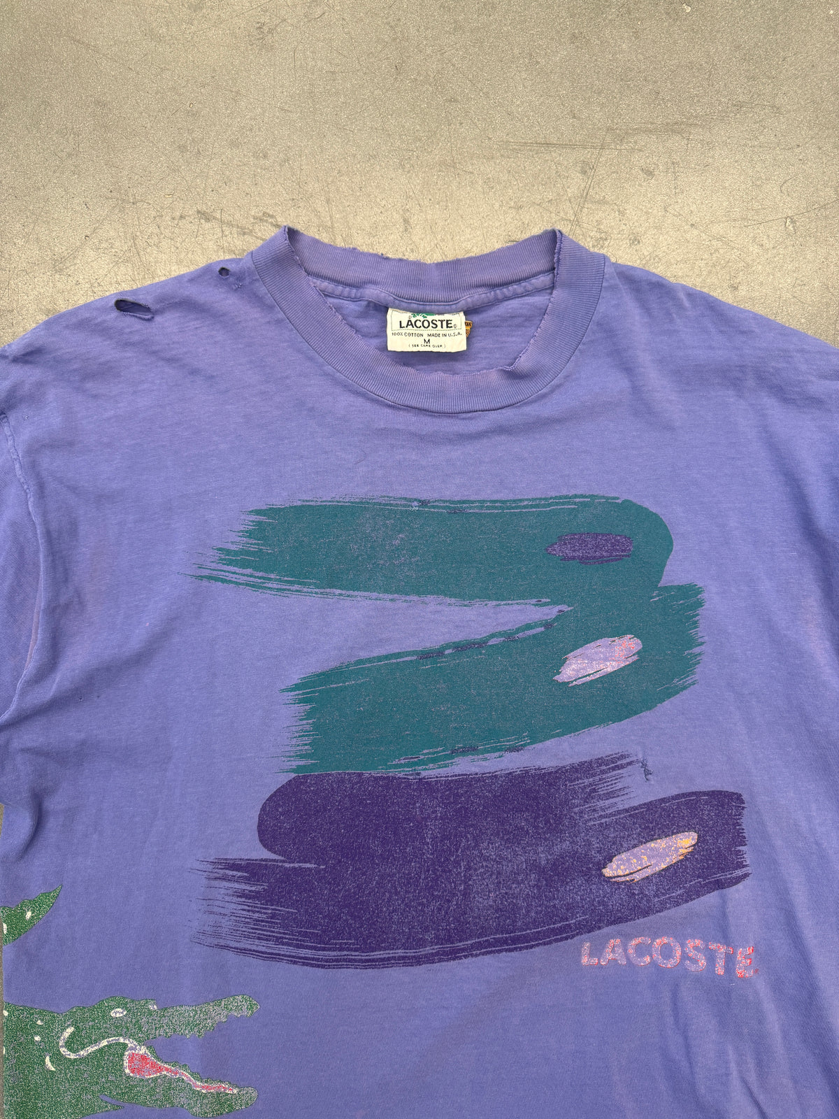 90'S LACOSTE WRAP-AROUND ALLIGATOR DISTRESSED TEE