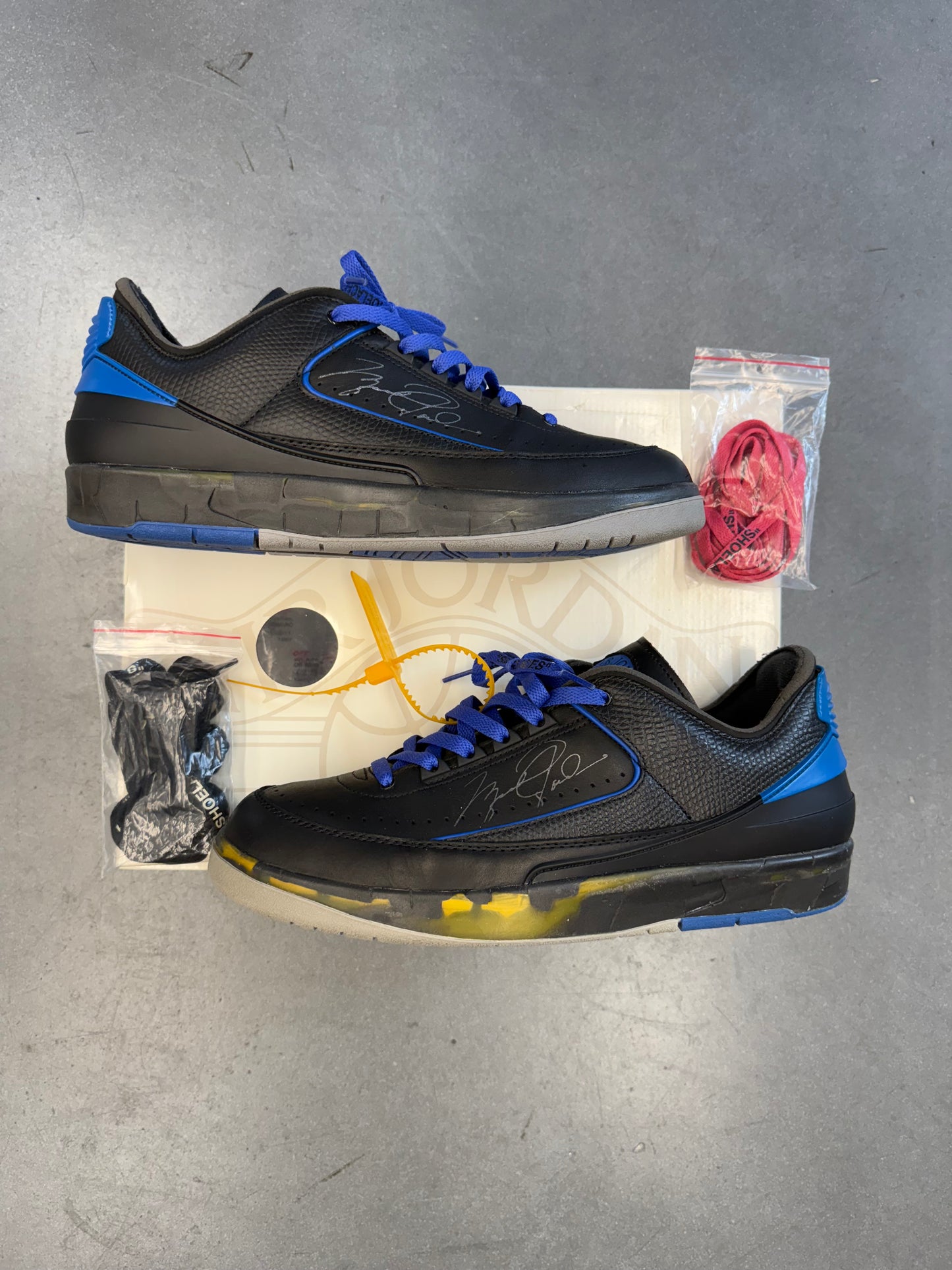 2021 SIZE 12 OFF-WHITE JORDAN 2 RETRO LOW SP BLACK BLUE (PRE-OWNED WITH BOX)