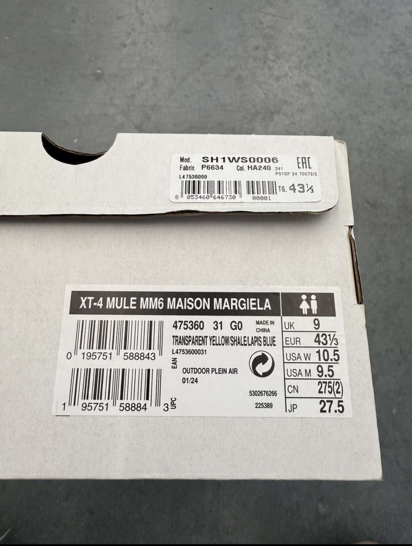 2024 SIZE 9.5 MM6 MAISON MARGIELA SALOMON XT-4 MULE TRANSPARENT YELLOW (NEW WITH BOX)