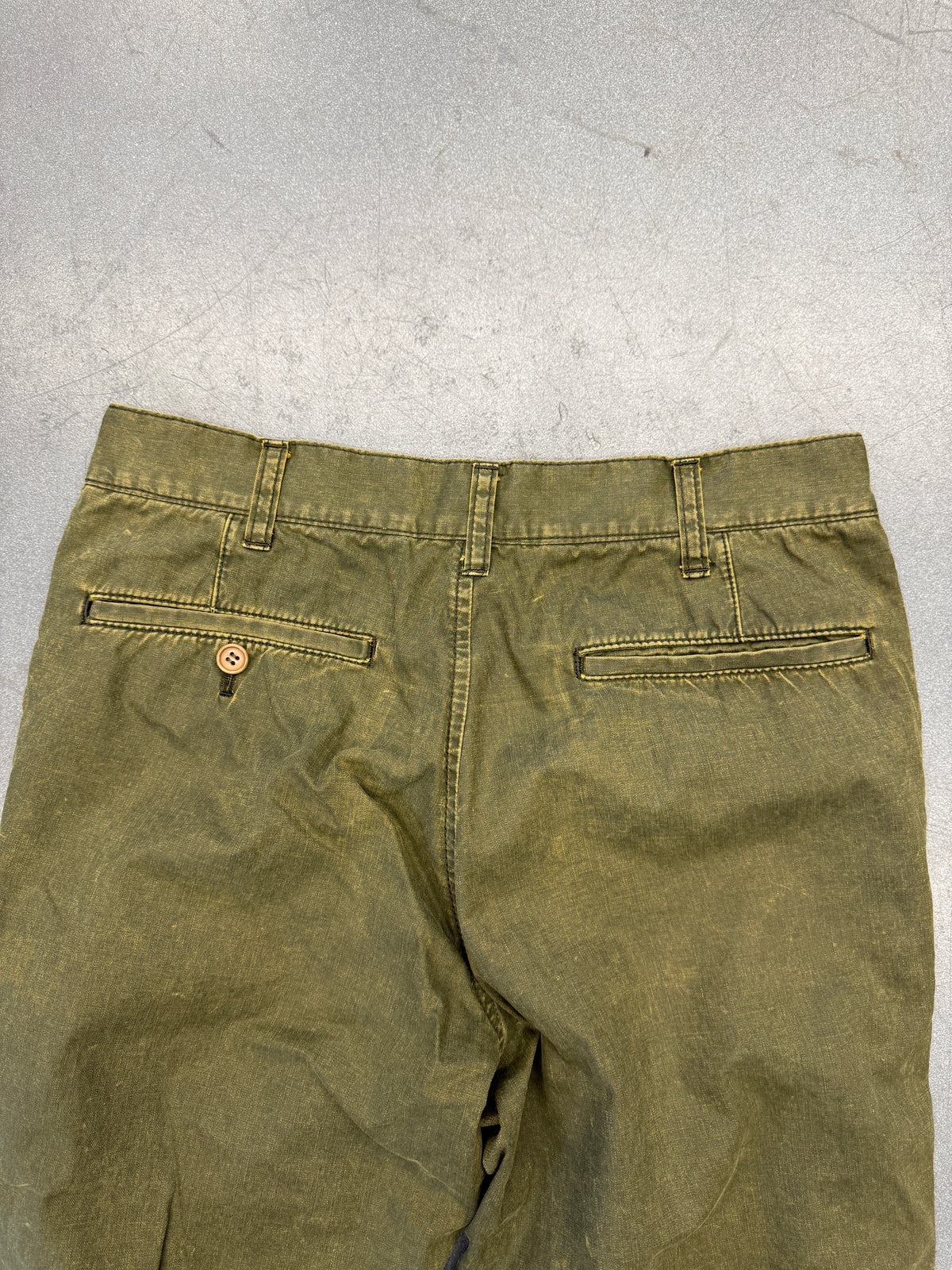 SD04 COMMES DES GARCONS HOMME WASHED OLIVE COTTON TROUSERS