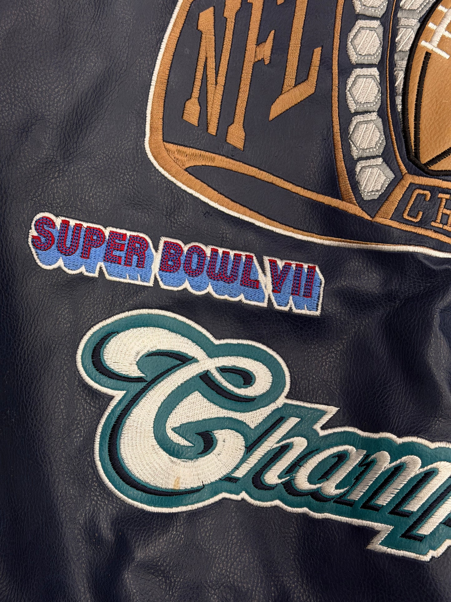 VINTAGE MIAMI DOLPHINS 2-TIME SUPER BOWL NFL LEATHER JACKET