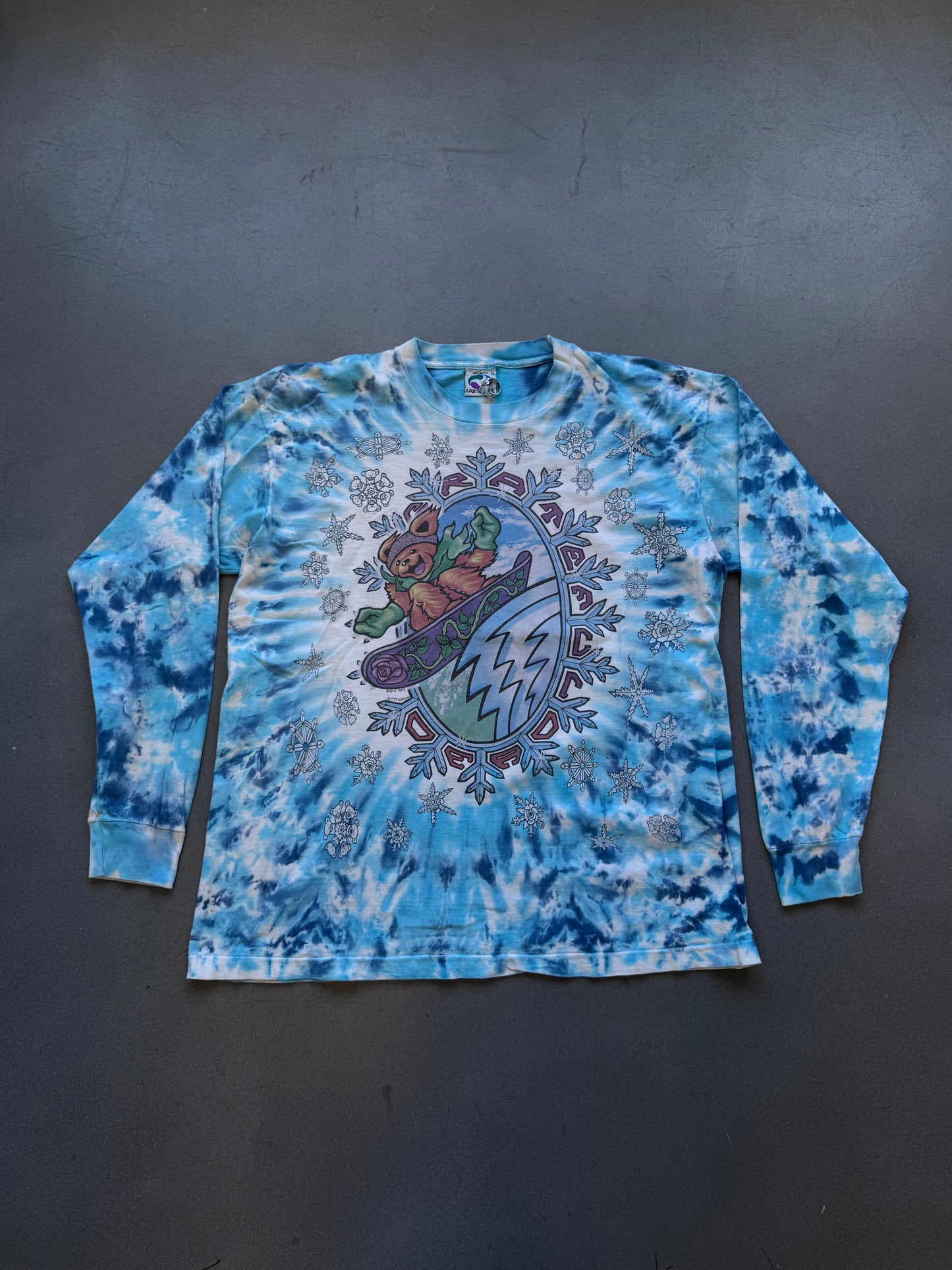 1994 GRATEFUL DEAD SNOWBOARDING LONGSLEEVE BLUE TIE-DYE TEE (LIQUID BLUE TAG)