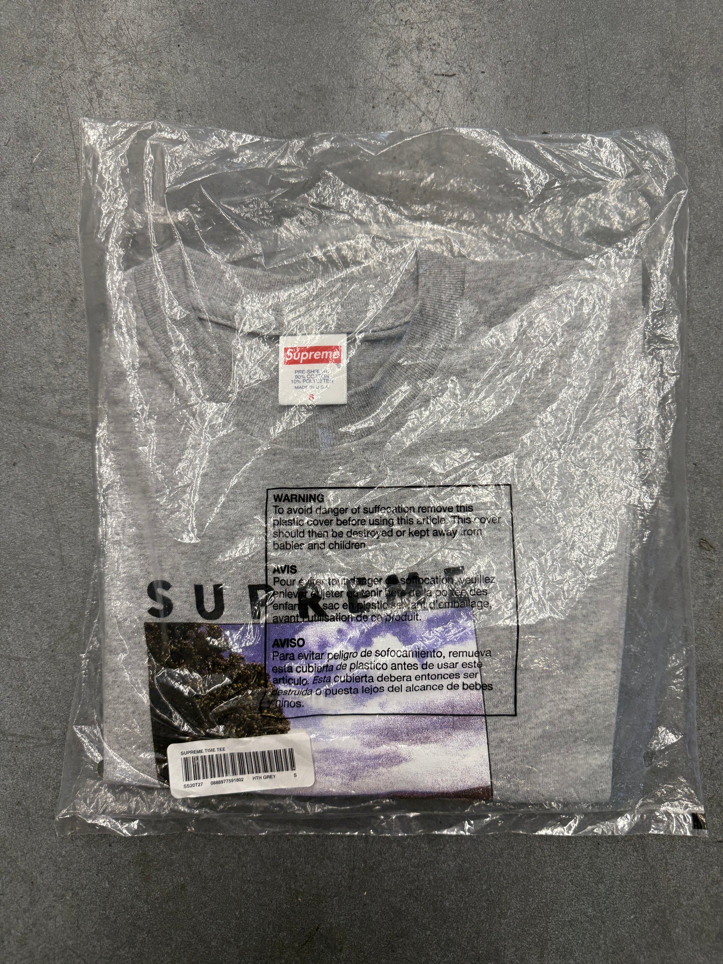 SS20 SUPREME TIME TEE GREY MEDIUM (NEW IN BAG)