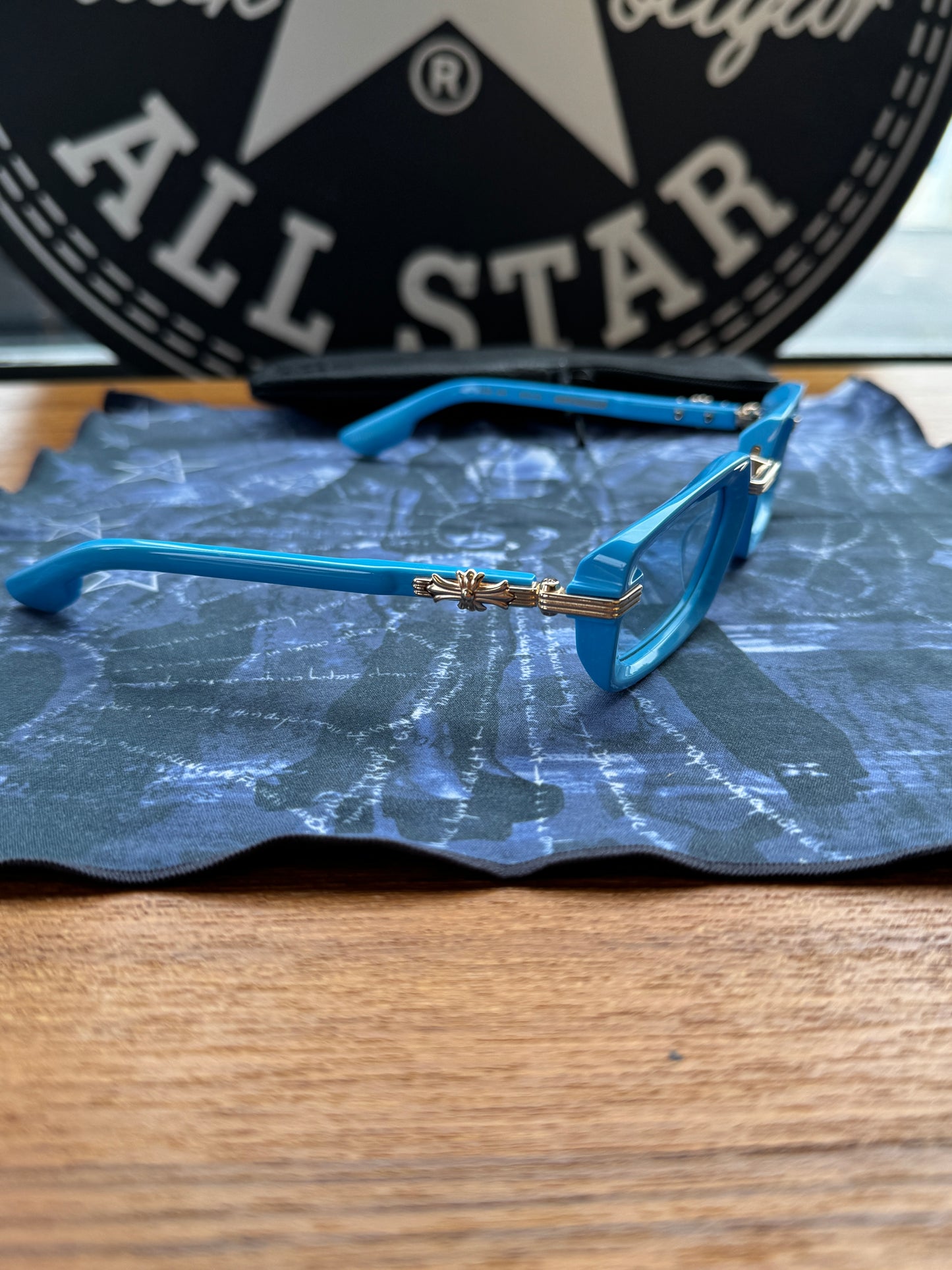 CHROME HEARTS ASSTRAVAGANT SUNGLASSES - BLUE/GOLD (WITH CLOTH AND CASE) - NEW