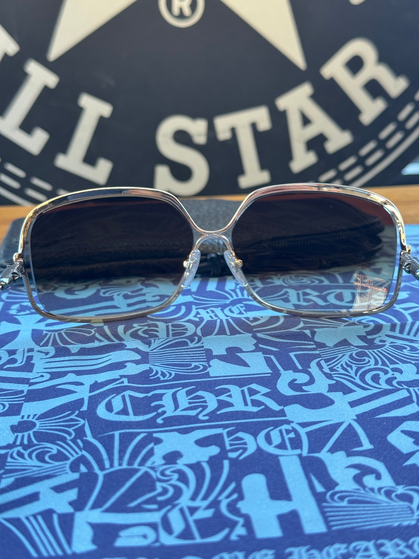 CHROME HEARTS BUTTFLUX SUNGLASSES (SILVER + LEATHER HANDLES)