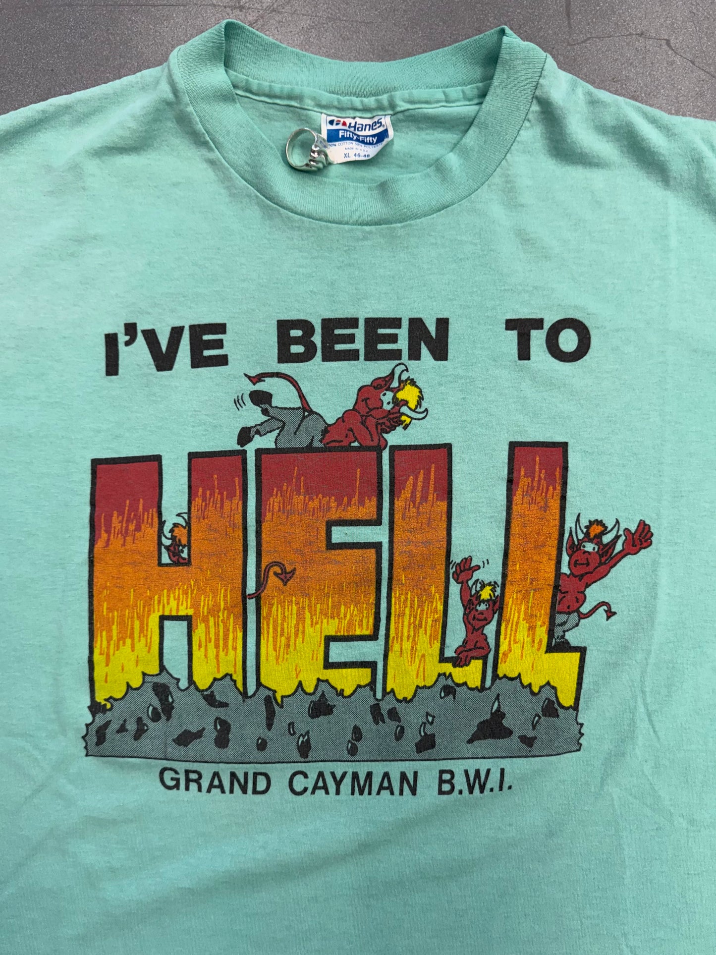 90S "I'VE BEEN TO HELL" GRAND CAYMAN B.W.I. TEE (HANES TAG)