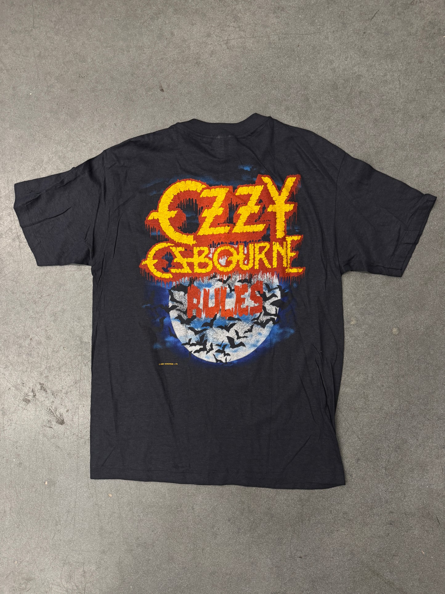 1984 OZZY OZBOURNE RULES HOWL AT THE MOON MONOWISE PROMO TEE (HANES TAG)