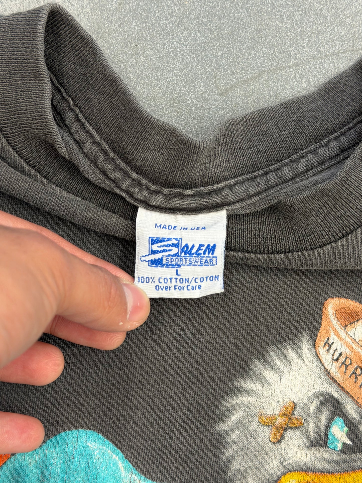 1991 UNIVERSITY OF MIAMI 3-D SEBASTIAN IBIS GARDNER GRAPHICS TEE (SALEM SPORTSWEAR TAG)