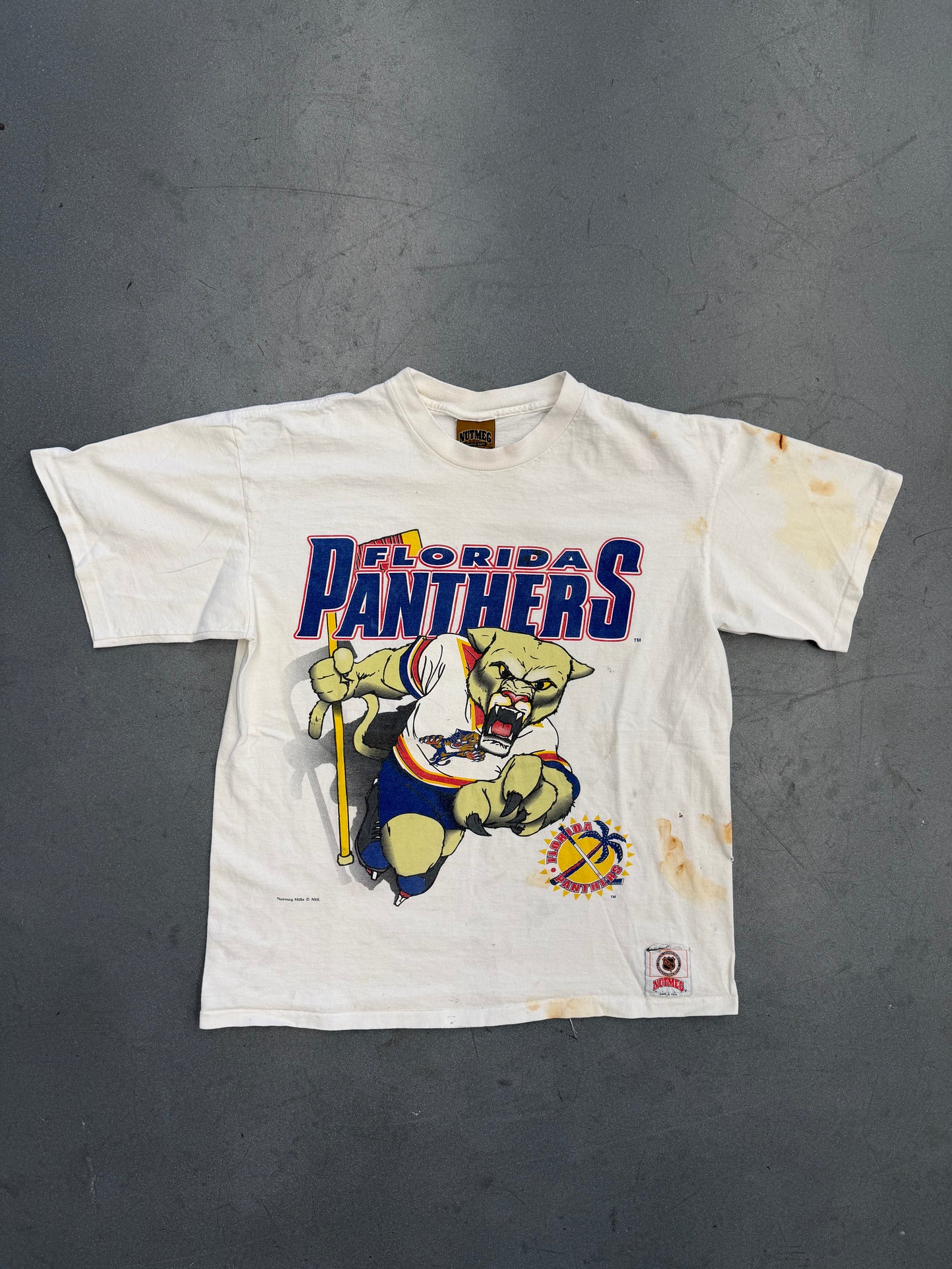 90'S FLORIDA PANTHERS FRONT BREAKTHROUGH NUTMEG TEE (NUTMEG TAG) (STAINED)