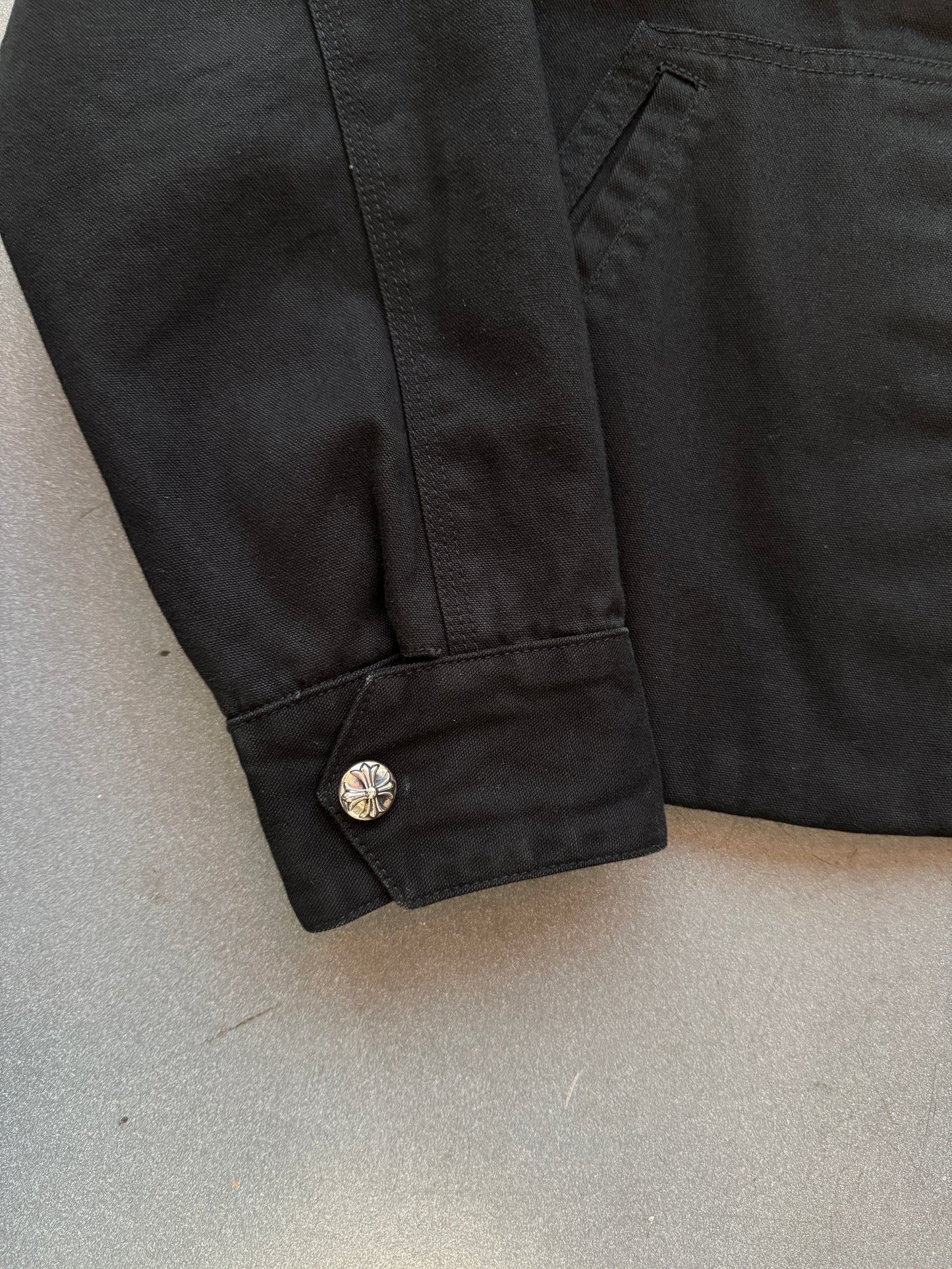 CHROME HEARTS "STREET MEAT" 100% COTTON CANVAS BLACK ZIP-UP JACKET (L)