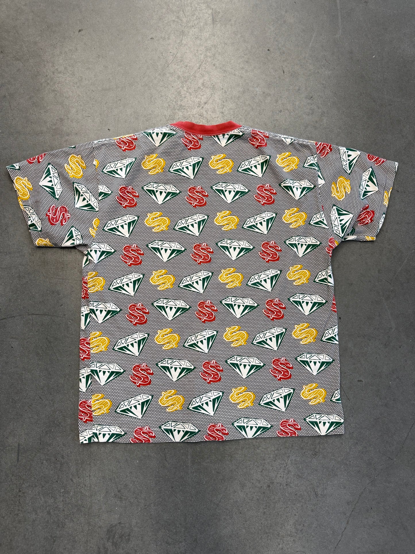 VINTAGE BILLIONAIRE BOYS CLUB BBC DIAMONDS & DOLLARS RED/GREEN/YELLOW TEE