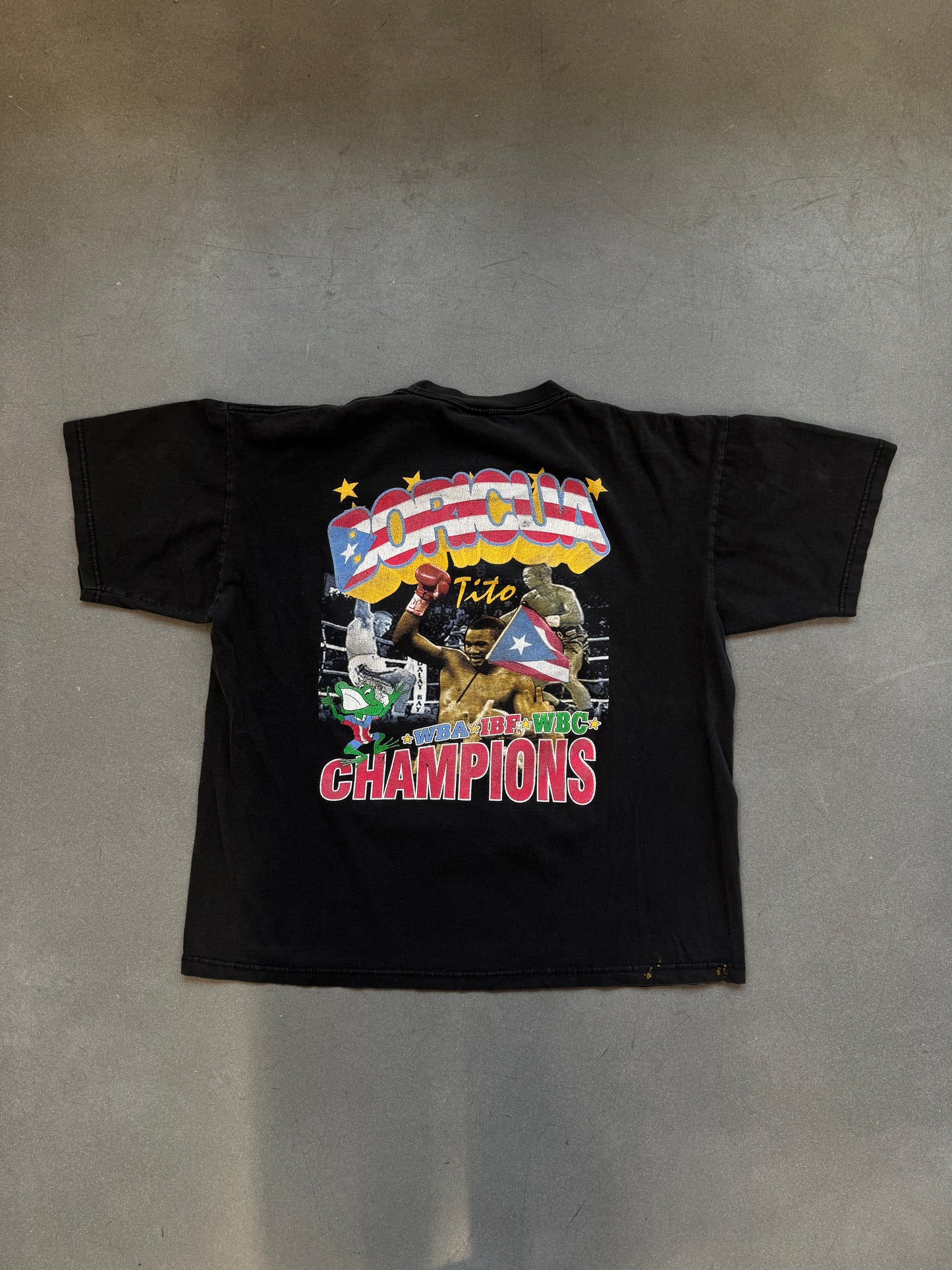 90'S BORICUA TITO TRINIDAD WBA IBF WBC CHAMPIONS RAP STYLE TEE (TOUR CHAMP TAG)