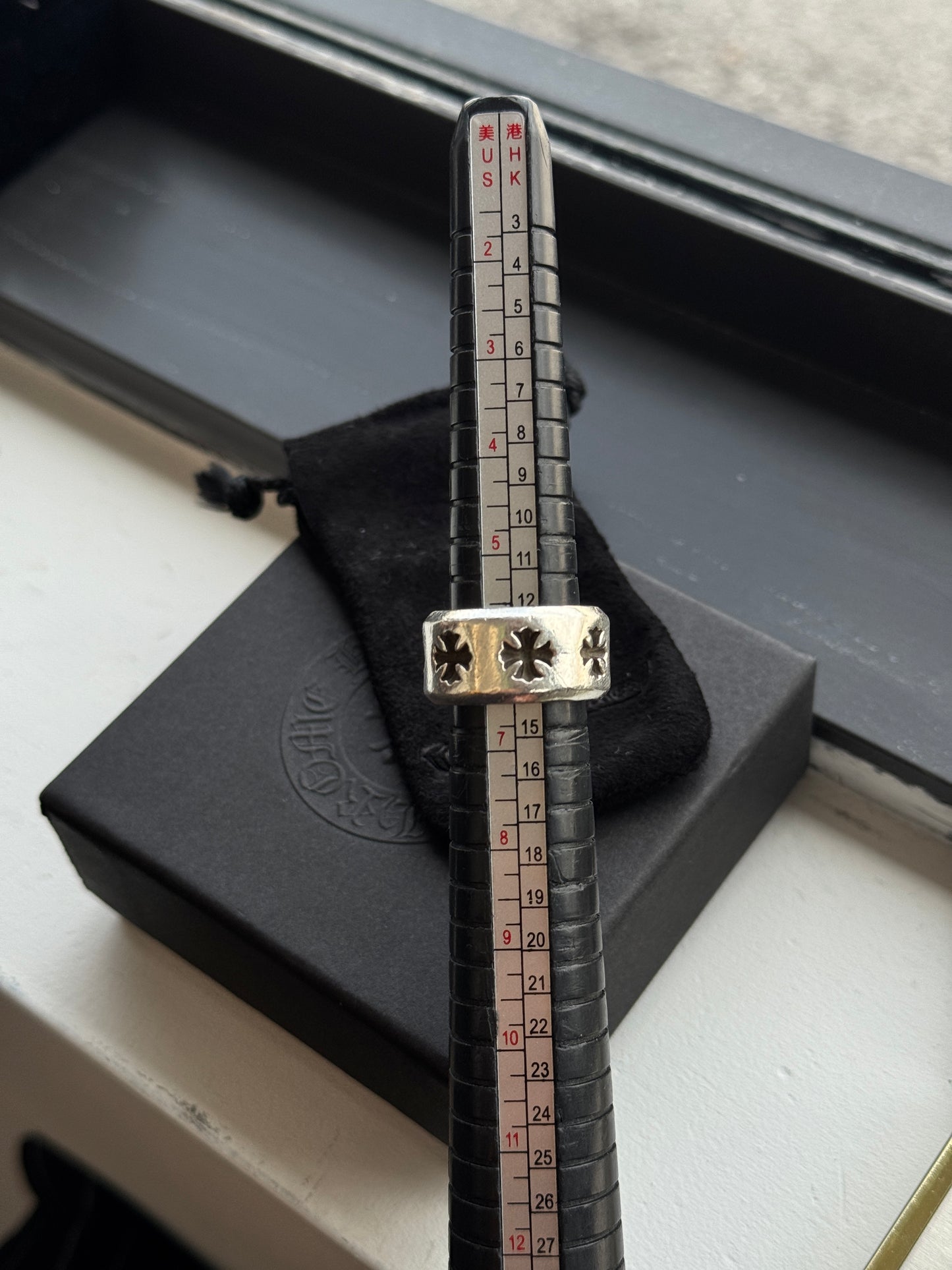 CHROME HEARTS NEGATIVE TINY PLUS THICK BAND SILVER RING (SIZE 6) (19.5 GRAMS)