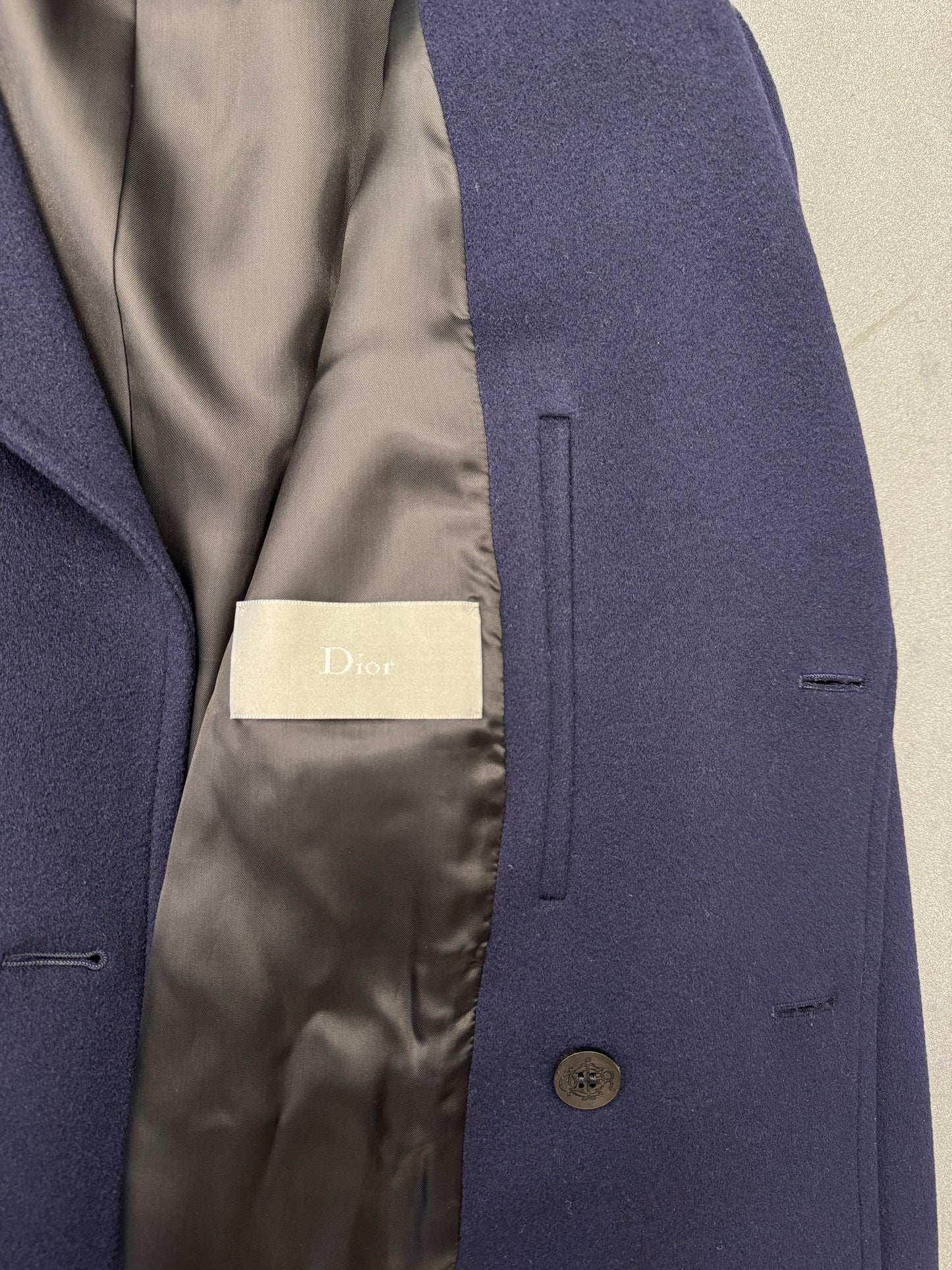 DIOR CASHMERE DOUBLE BREASTED PEACOAT - NAVY