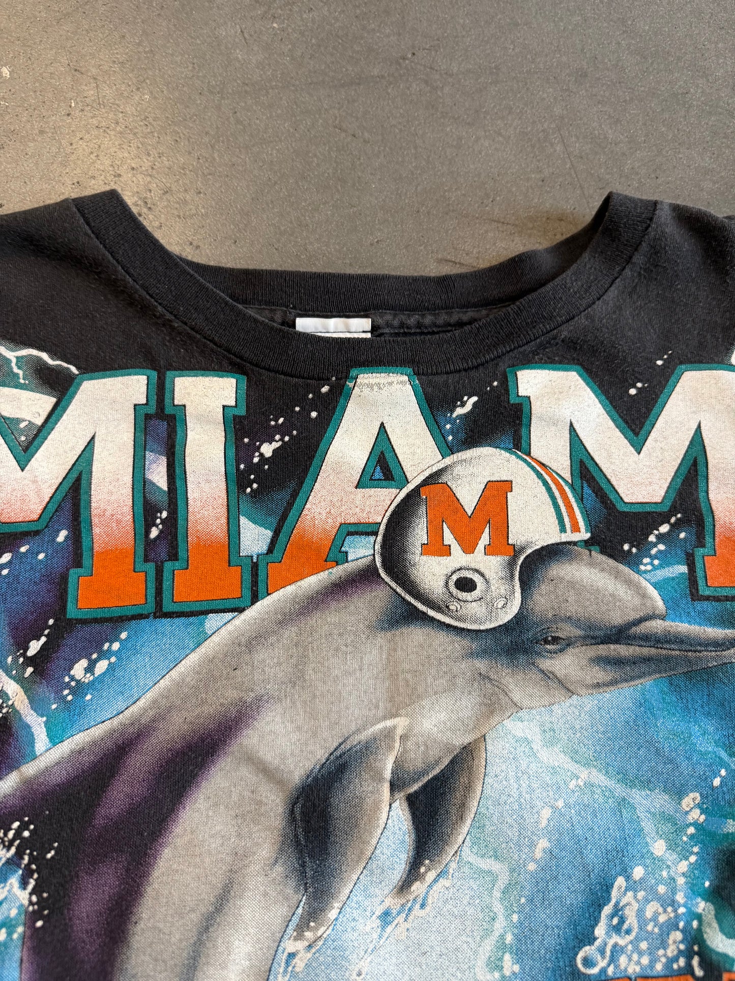 1993 MIAMI DOLPHINS SALEM LIGHTNING AMERICAN THUNDER TEE (SALEM SPORTSWEAR TAG)