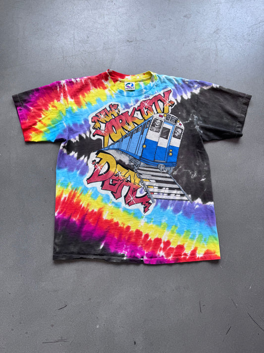 1991 GRATEFUL DEAD NEW YORK DEAD TRAIN TIE-DYE TEE (LIQUID BLUE TAG)