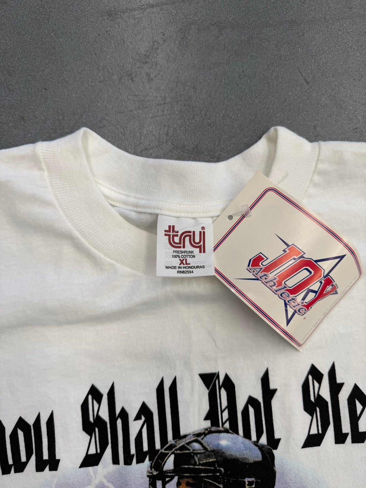 1997 FLORIDA MARLINS CHARLES JOHNSON "THOU SHALL NOT STEAL" TEE (TRY TAG) (NWT)