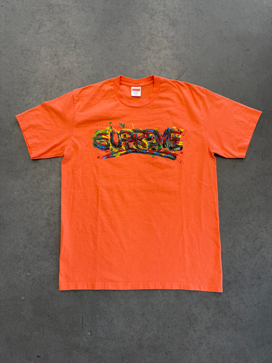 SS20 SUPREME PAINT LOGO TEE NEON ORANGE MEDIUM