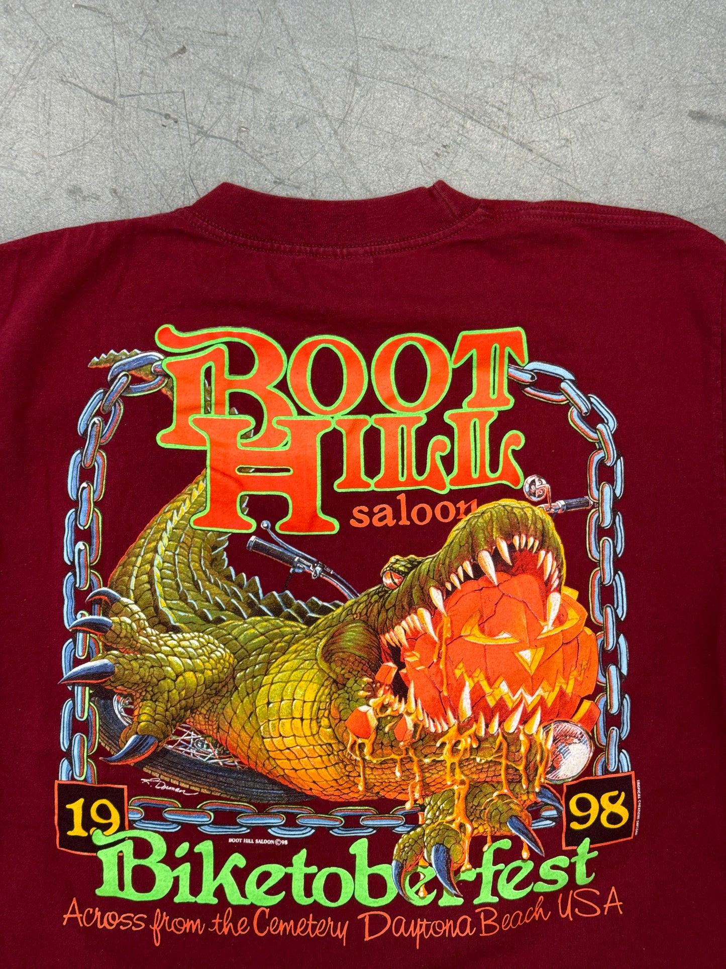 1998 BOOTHILL SALOON BIKETOBERFEST DAYTONA BEACH ALLIGATOR LS POCKET TEE (MURINA TAG)