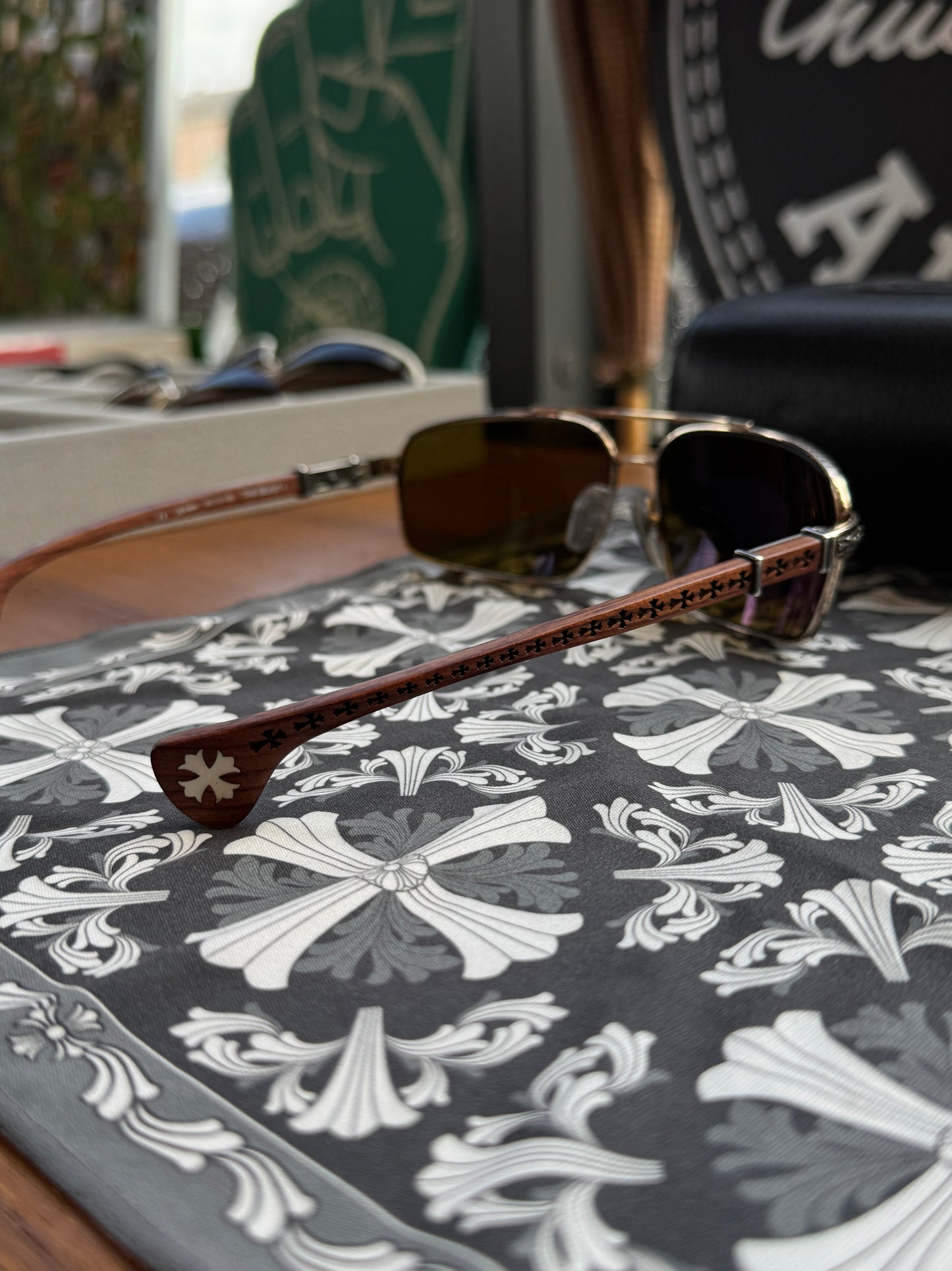 VINTAGE CHROME HEARTS THE BEAST I WOODEN SUNGLASSES (WITH CASE)