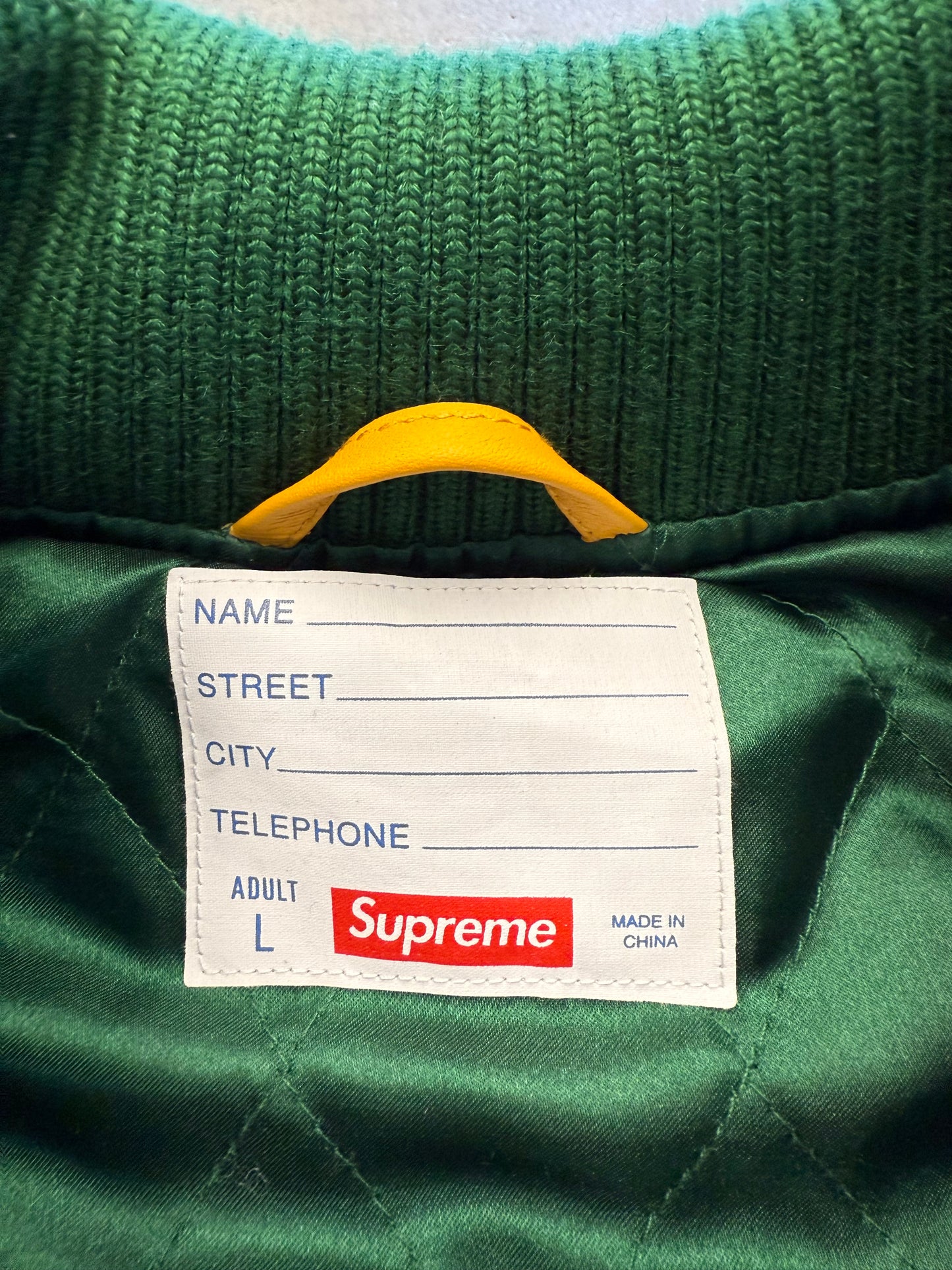 SS25 SUPREME PRAISES VARSITY JACKET - GREEN/YELLOW (NEW)