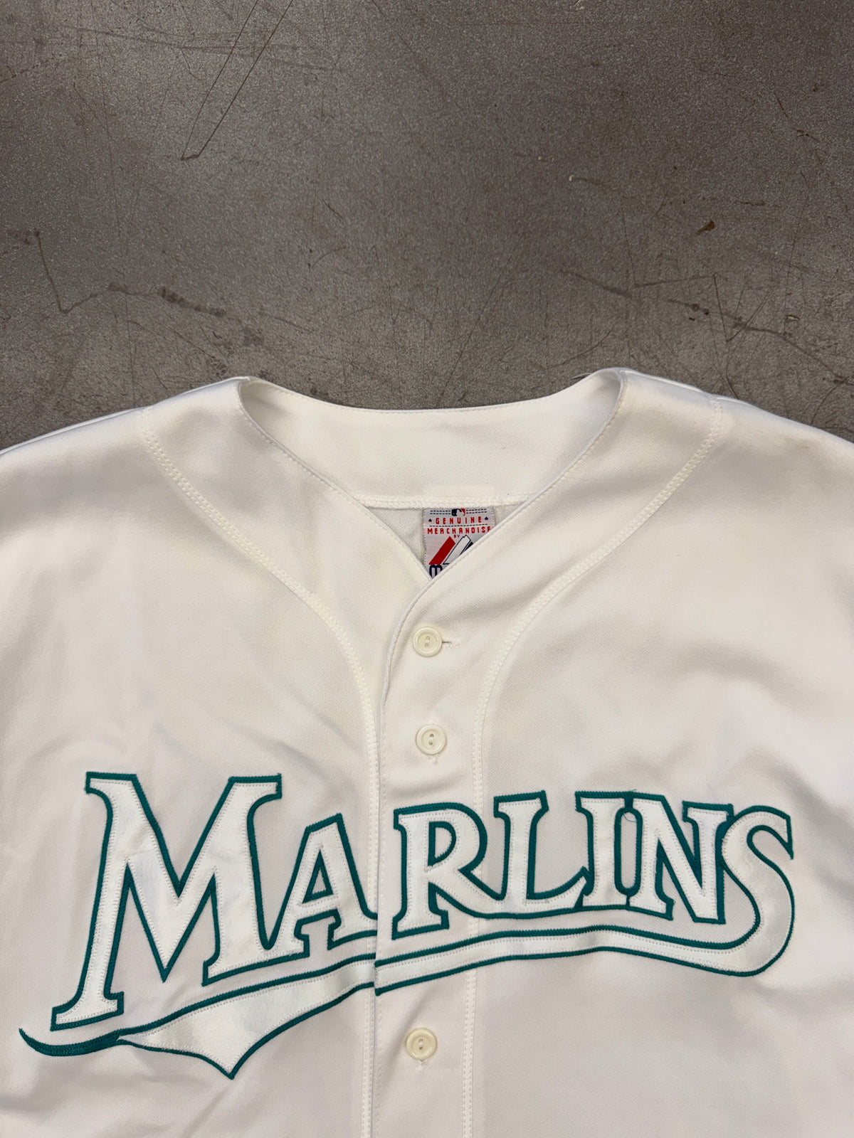 FLORIDA MARLINS MLB BASEBALL JERSEY ALTERNATIVE JERSEY WHITE/TEAL (MAJESTIC TAG)