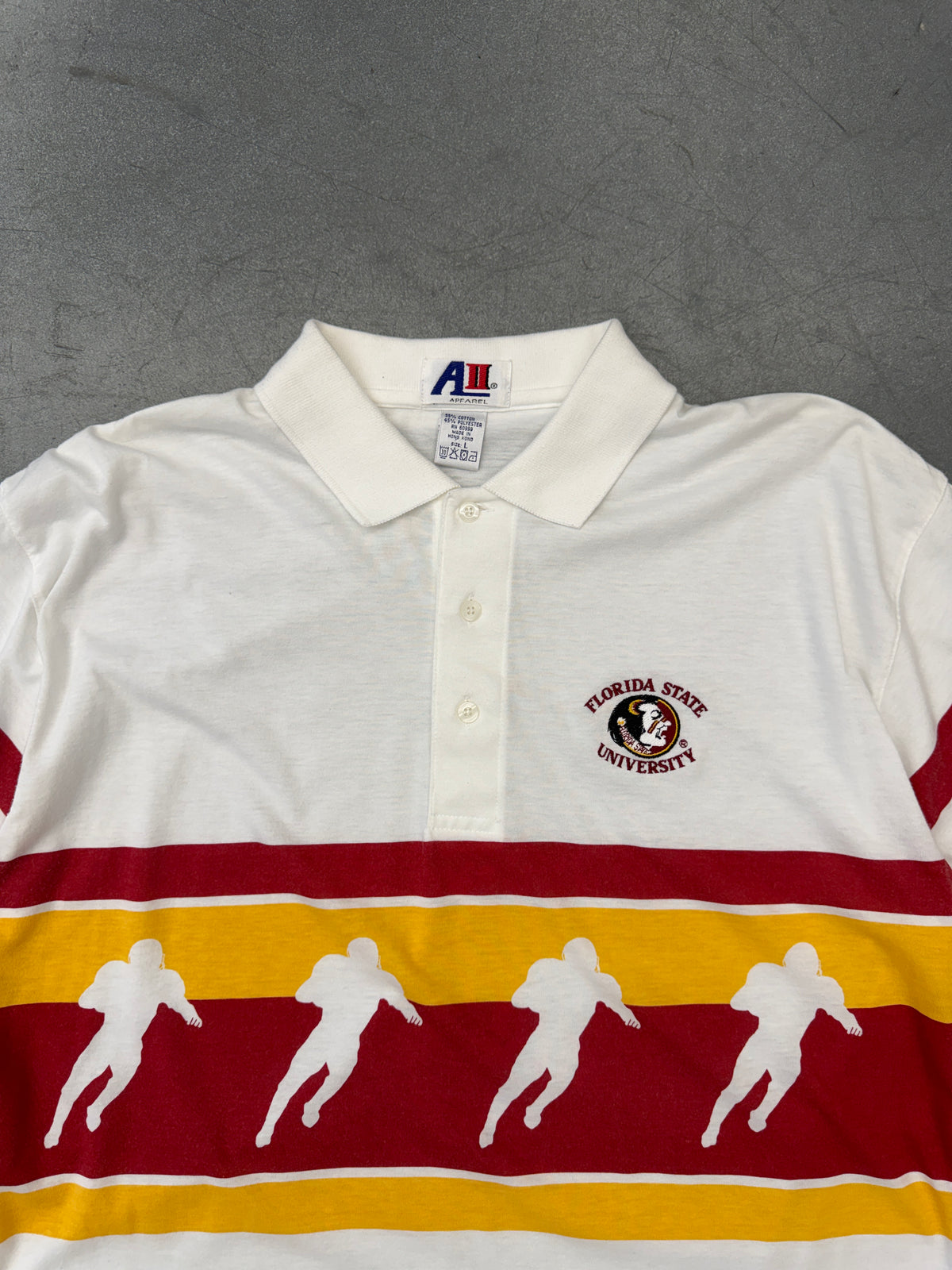 90'S FLORIDA STATE SEMINOLES UNIVERSITY STRIPED COLLARED TEE (A II TAG)