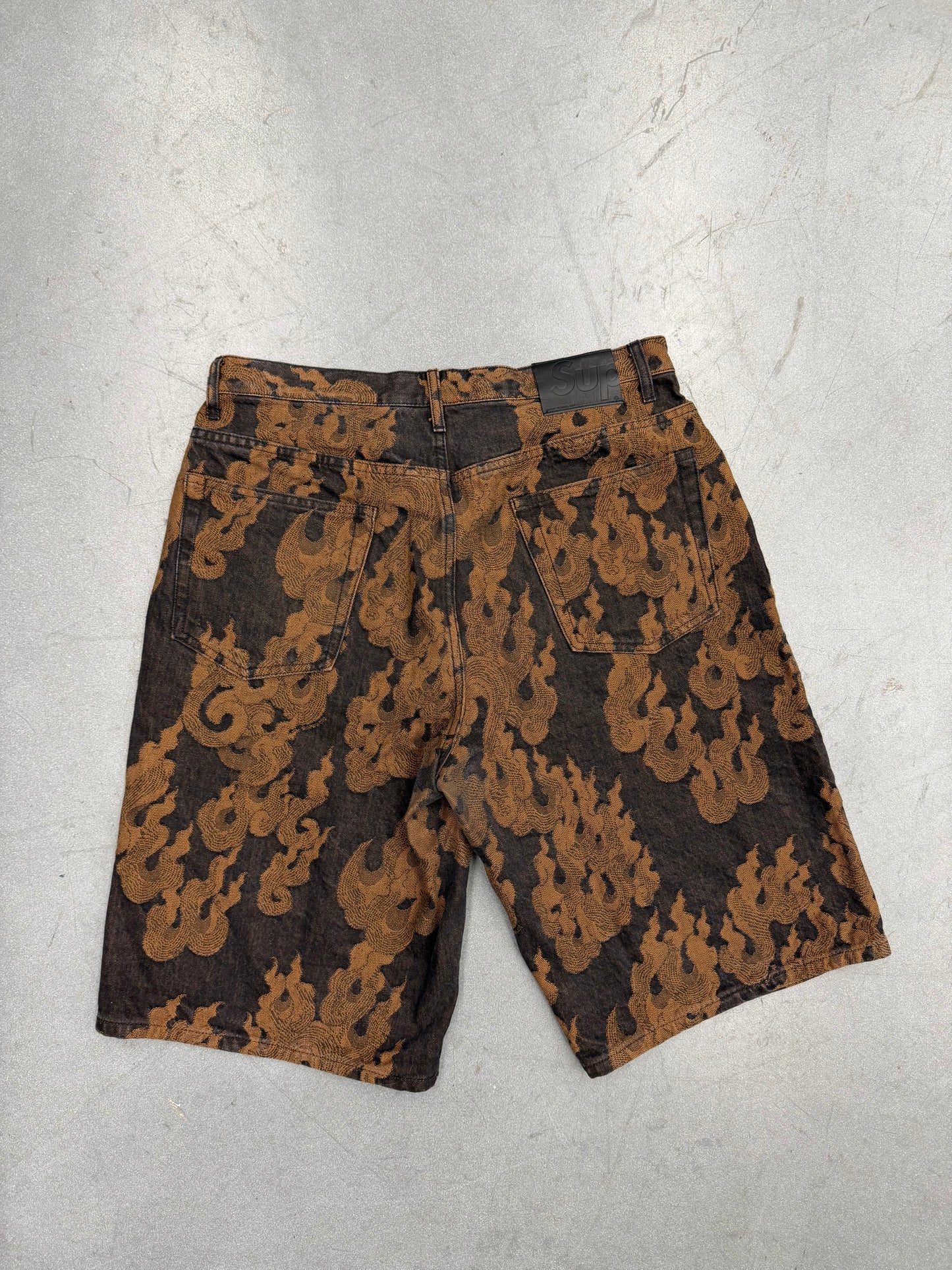 SS23 SUPREME FLAMES JACQUARD BAGGY DENIM SHORTS