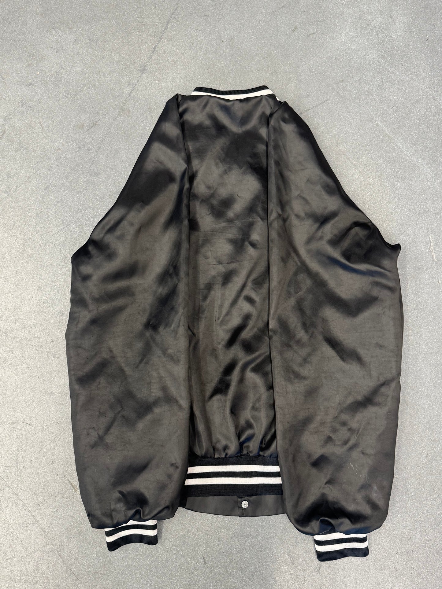 80S ROLLING STONES EMBROIDERED TONGUE SATIN JACKET (CARDINAL TAG)