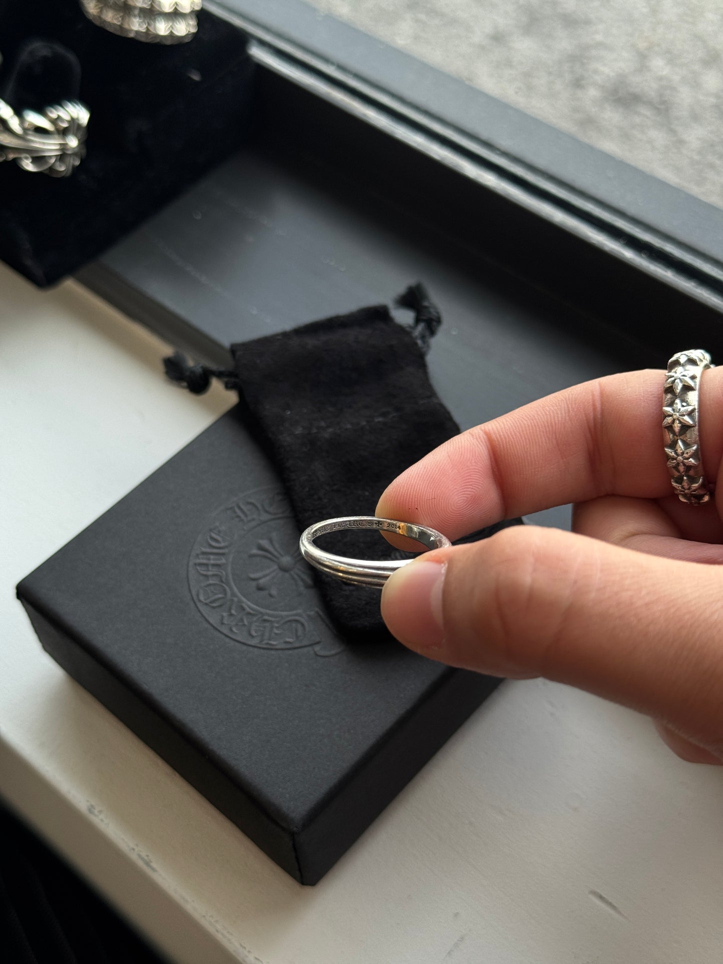 CHROME HEARTS DIAMOND BABY DAGGER SILVER RING (SIZE 12) (5.8 GRAMS)
