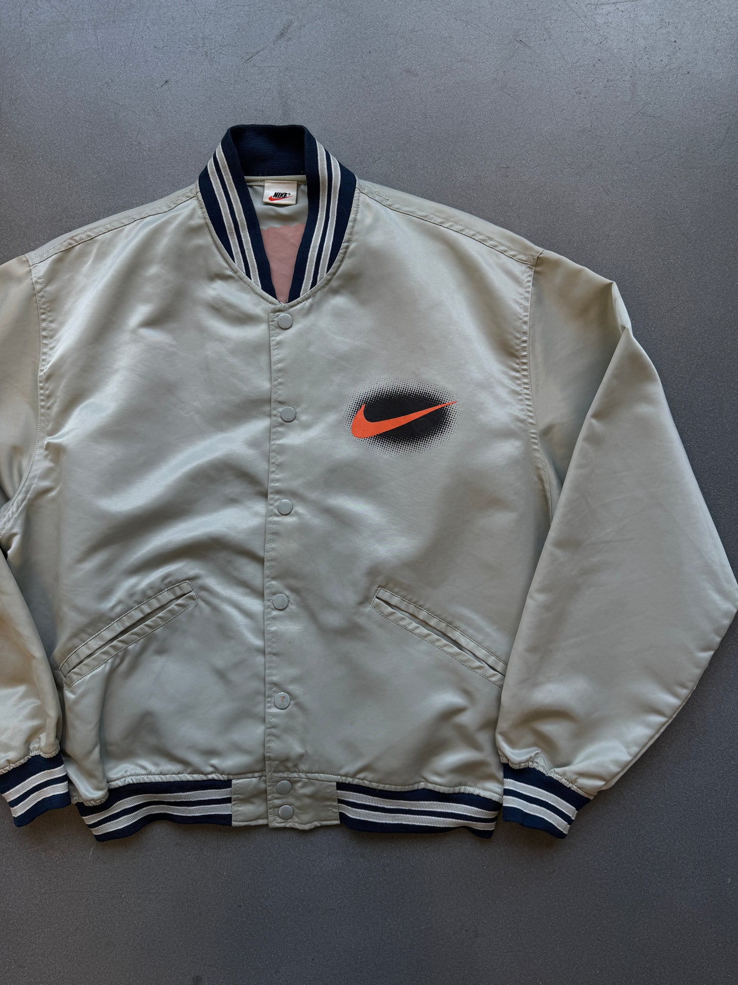 90'S NIKE DENNIS RODMAN ORANGE HAIR SATIN BOMBER JACKET (WHITE NIKE TAG)