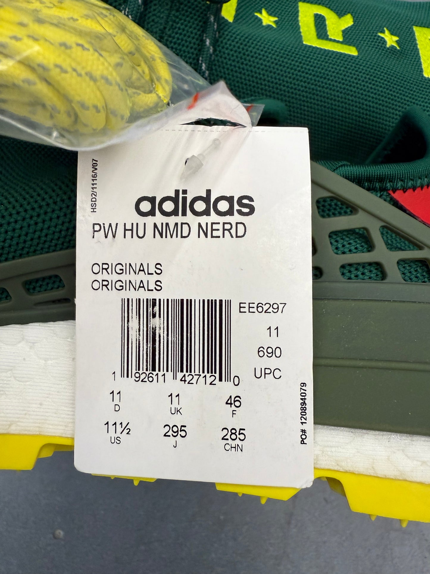 SIZE 11.5 ADIDAS NMD HU PHARRELL NERD GREEN YELLOW (BRAND NEW WITH BOX)