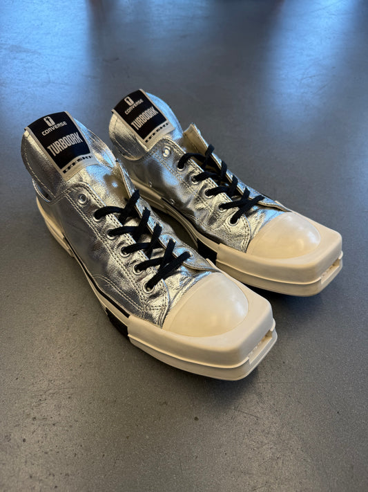 (SIZE 10.5) RICK OWENS TURBODRK DRKSHDW SILVER CHUCK 70 LOW SNEAKER