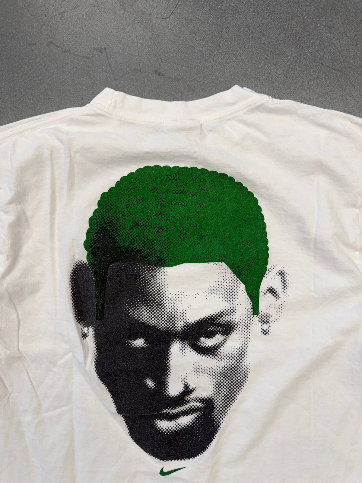 90S NIKE DENNIS RODMAN CENTER SWOOSH TEE - GREEN HAIR (WHITE/RED TAG)