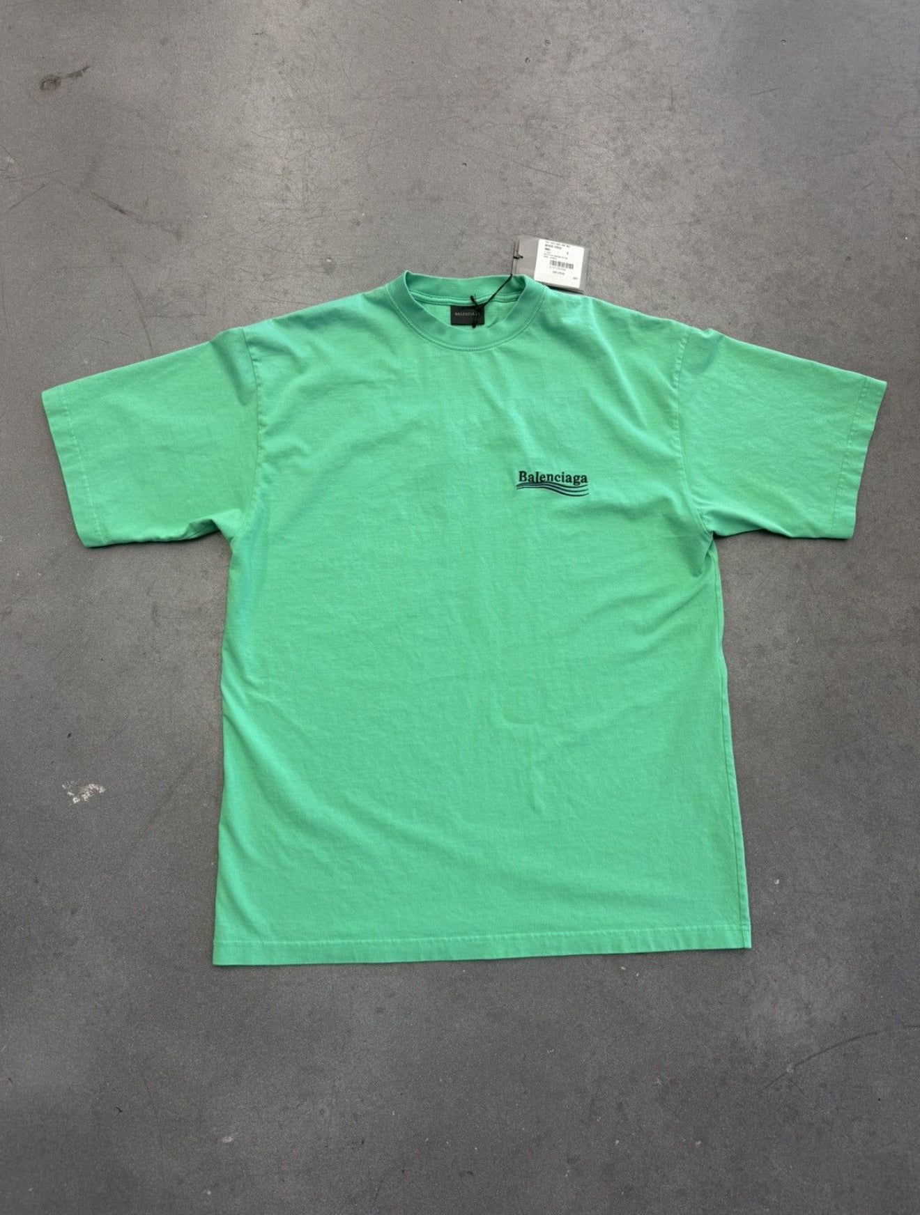 BALENCIAGA POLITICAL CAMPAIGN EMBROIDERED TEE EMERALD GREEN SMALL NWT
