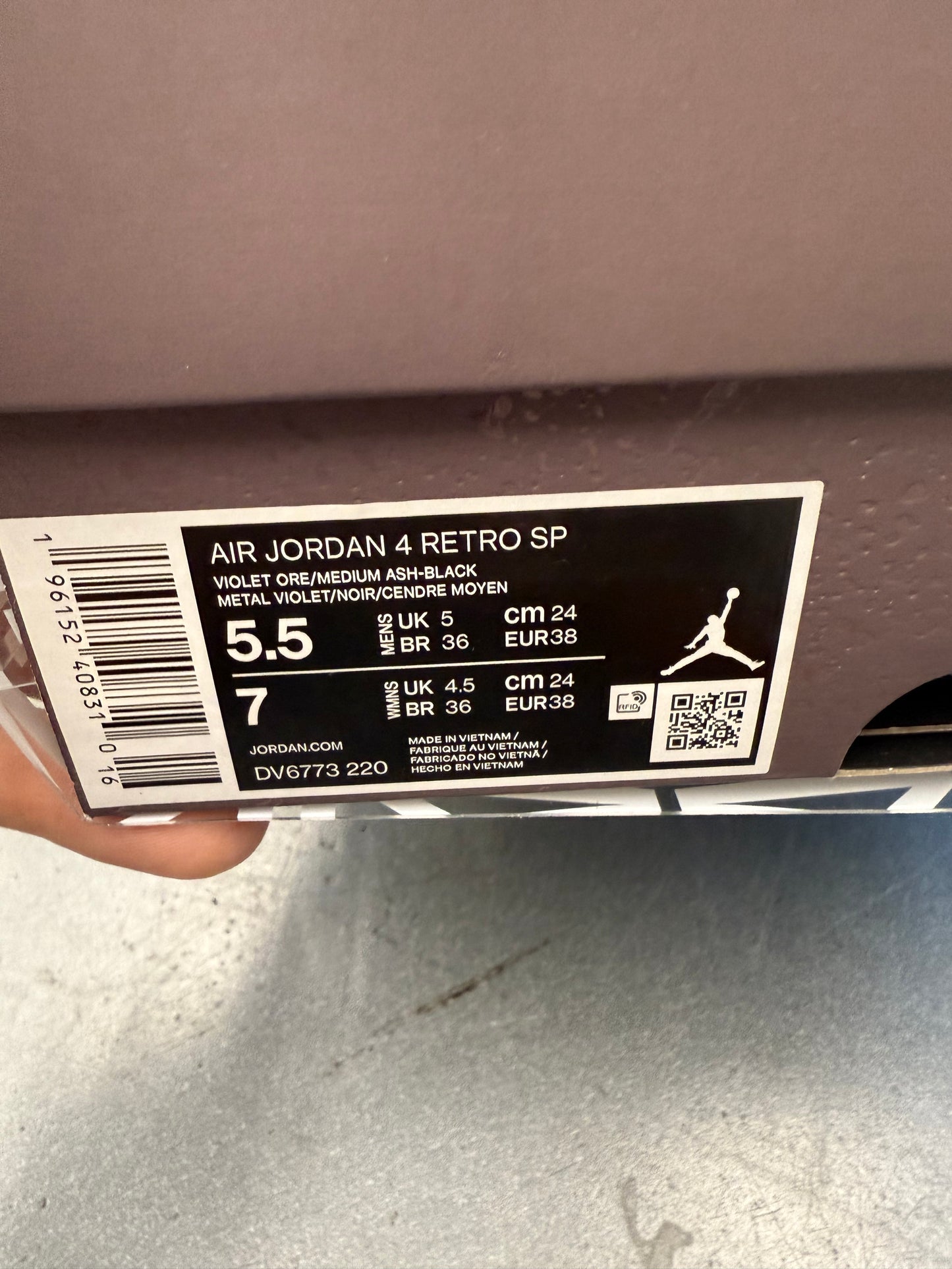 2022 SIZE 5.5 JORDAN 4 RETRO SP A MA MANIERE VIOLET ORE (PRE-OWNED WITH BOX)