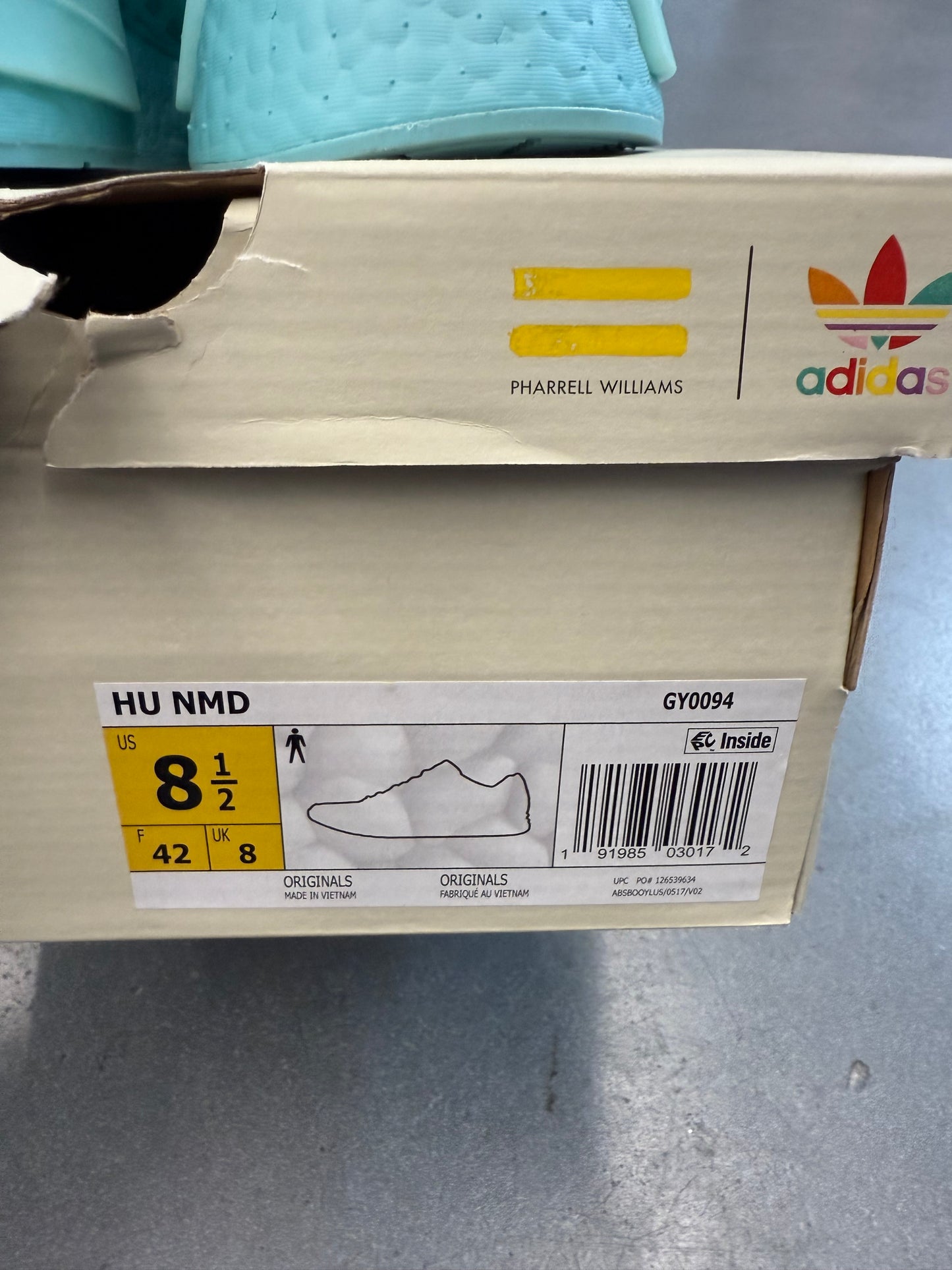 2021 SIZE 8.5 ADIDAS NMD HU PHARRELL WILLIAMS CLEAR AQUA (WITH BOX)
